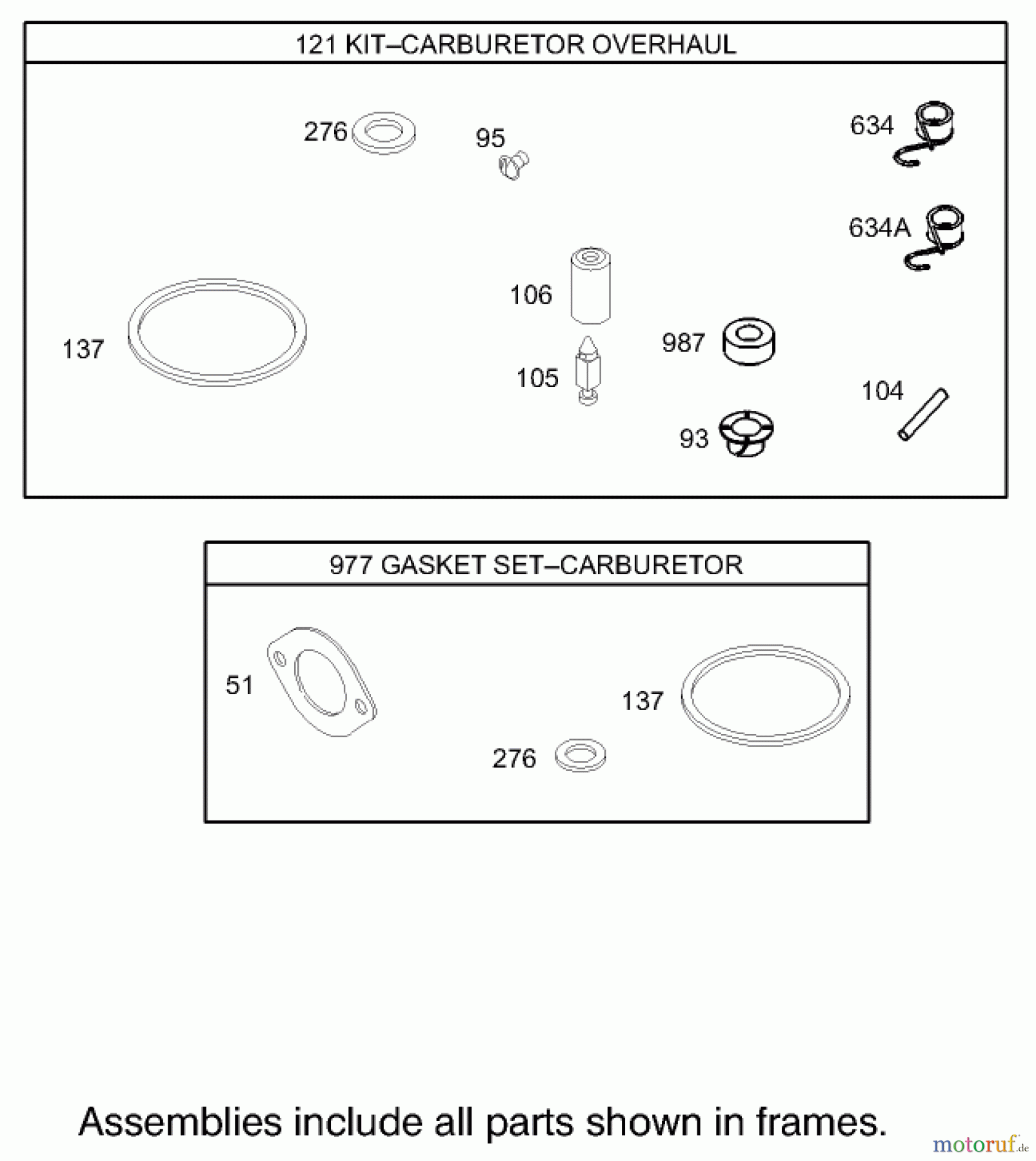  Toro Neu Mowers, Rear-Engine Rider 70186 (H132) - Toro H132 Rear-Engine Riding Mower, 2008 (270805636-280899434) CARBURETOR OVERHAUL KIT ASSEMBLY BRIGGS AND STRATTON 31G777-0121-E1