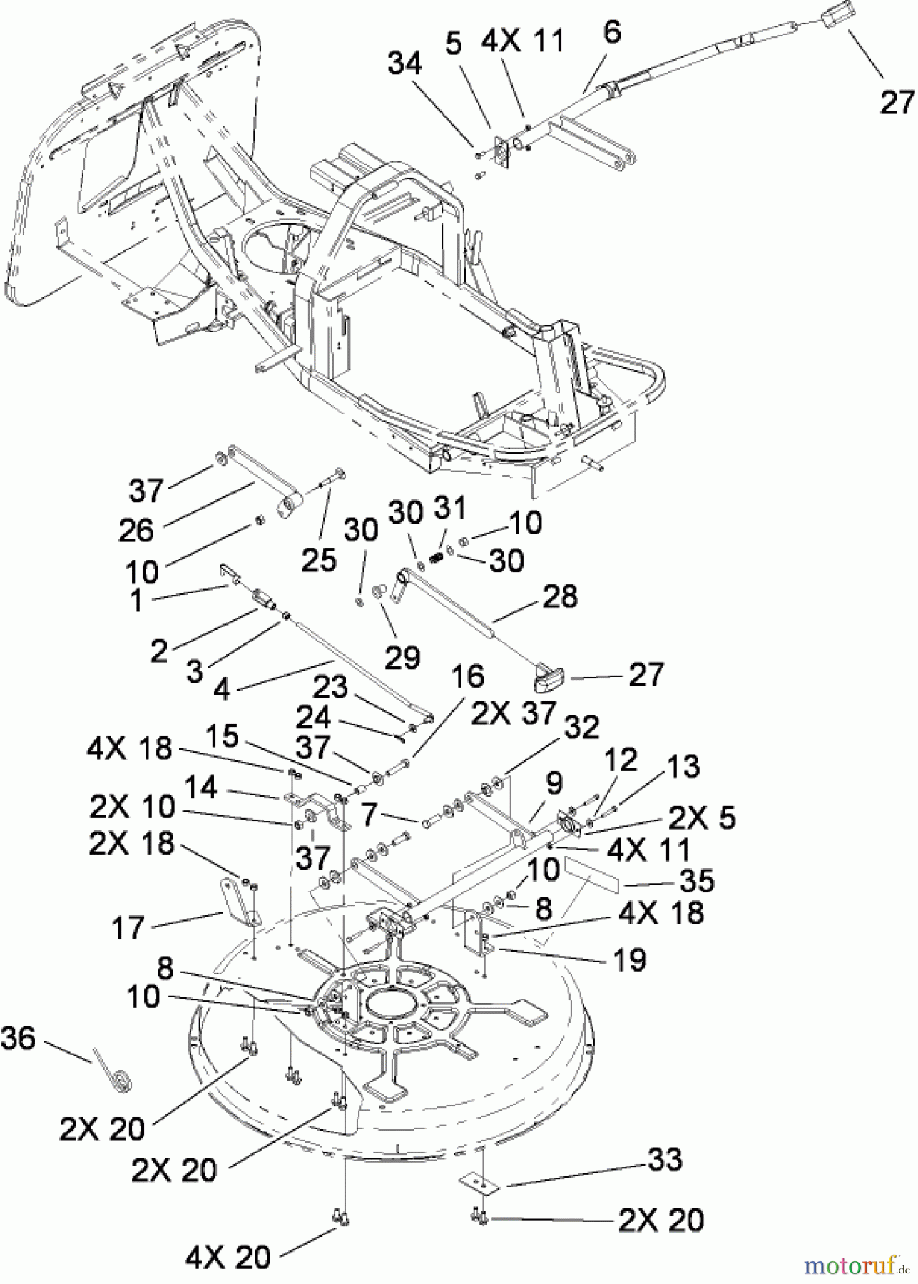 Toro Neu Mowers, Rear-Engine Rider 70186 (H132) - Toro H132 Rear-Engine Riding Mower, 2008 (270805636-280899434) DECK SUSPENSION ASSEMBLY