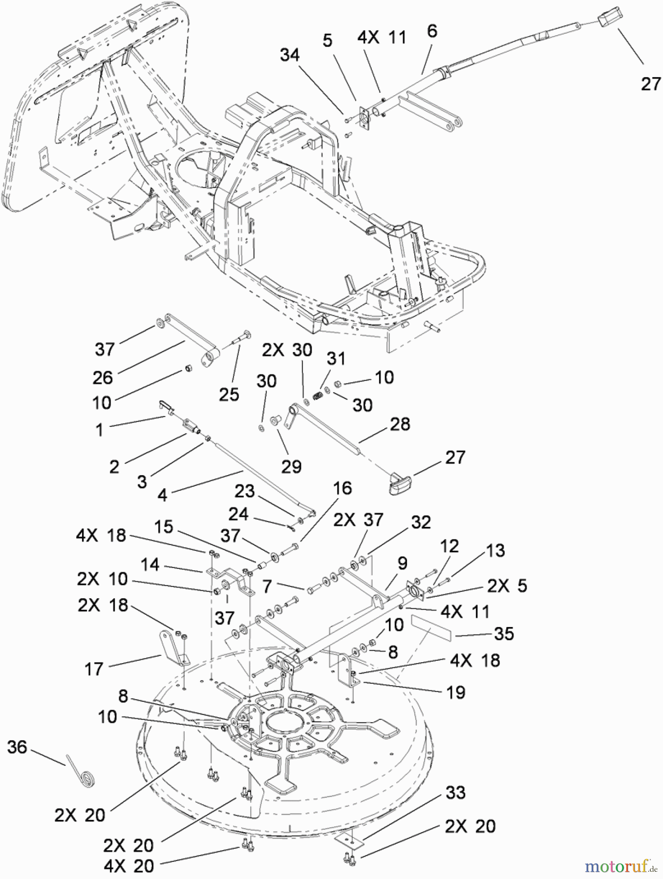 Toro Neu Mowers, Rear-Engine Rider 70186 (H132) - Toro H132 Rear-Engine Riding Mower, 2010 (310000001-310999999) DECK SUSPENSION ASSEMBLY