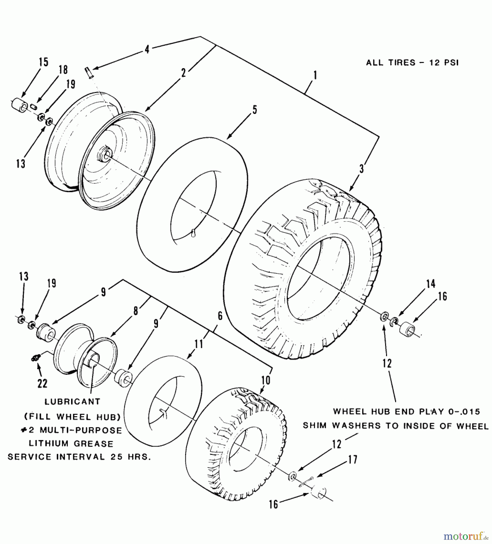 Toro Neu Mowers, Rear-Engine Rider R3-12K601 (112-6) - Toro 112-6 Rear Engine Rider, 1990 WHEELS AND TIRES