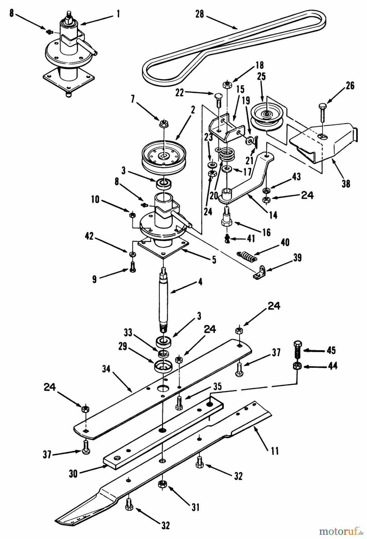 Toro Neu Mowers, Rear-Engine Rider R3-10B404 (110-4) - Toro 110-4 Rear Engine Rider, 1993 (3900001-3999999) SPINDLE, PULLEYS & DRIVE BELT ASSEMBLIES