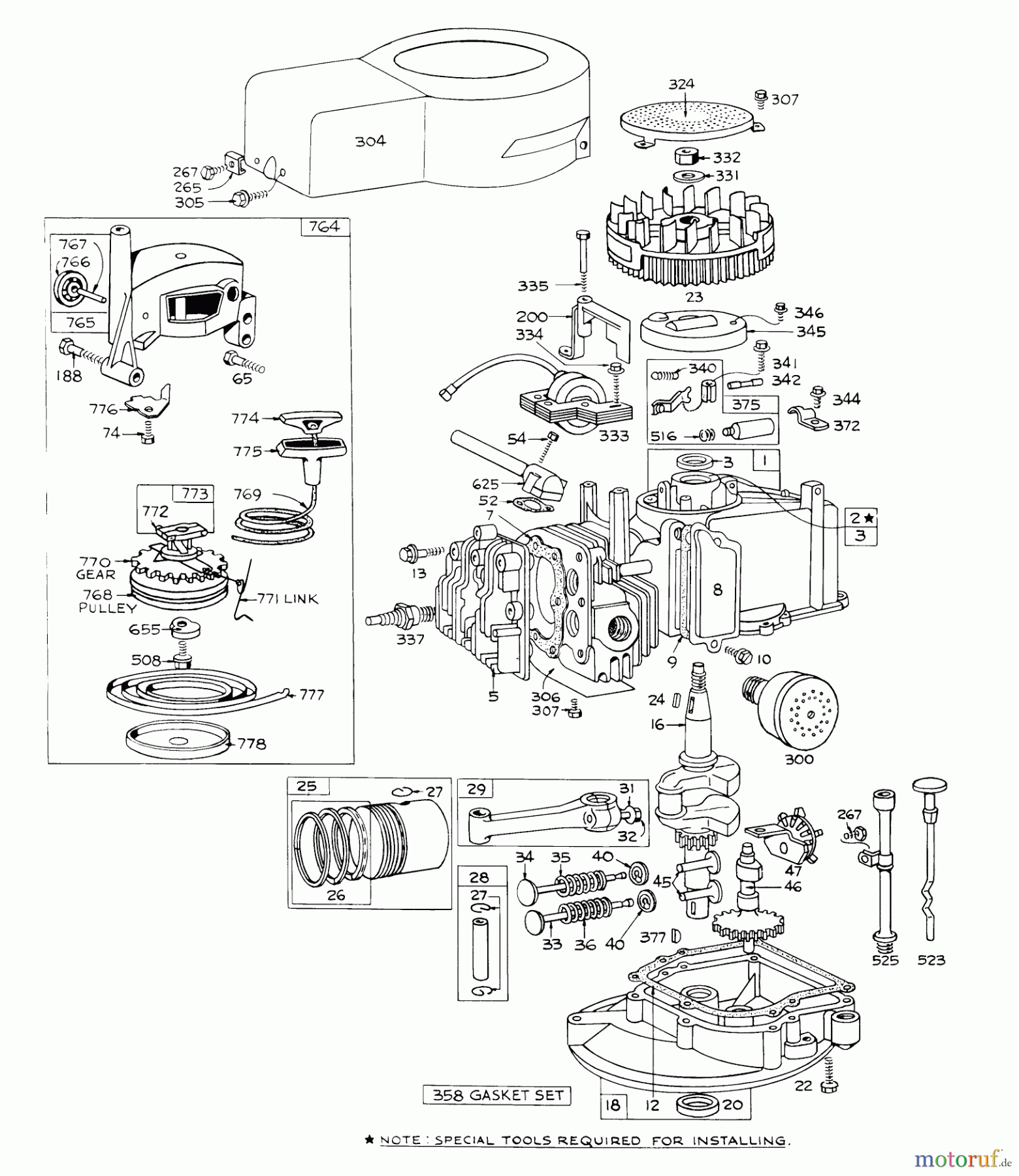 Toro Neu Mowers, Walk-Behind Seite 1 16222 - Toro Lawnmower, 1971 (1000001-1999999) ENGINE BRIGGS & STRATTON MODEL NO. 92908-1130-01 FOR 21