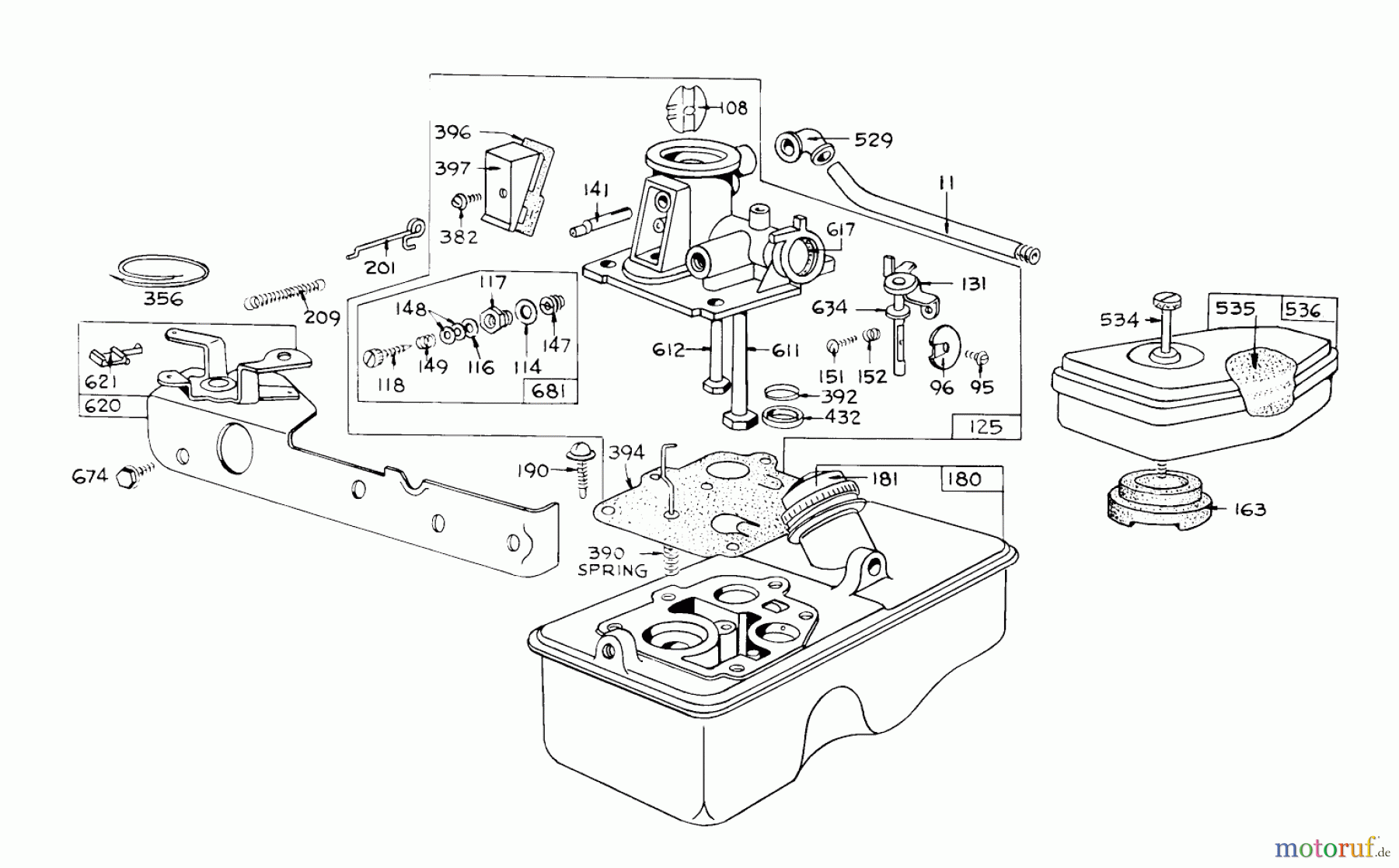 Toro Neu Mowers, Walk-Behind Seite 1 16222 - Toro Lawnmower, 1971 (1000001-1999999) MODEL NO. 390065 CARBURETOR ASSEMBLY FOR ENGINES 92908-1129-01 & 92908-1130-01