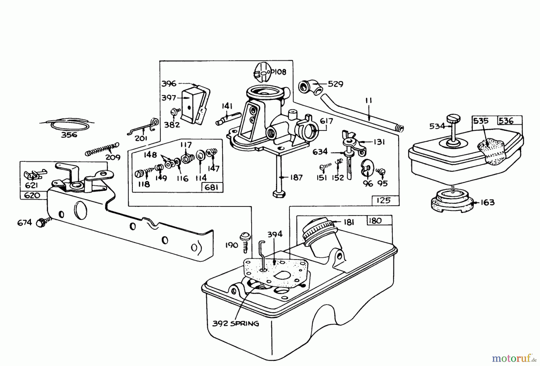 Toro Neu Mowers, Walk-Behind Seite 1 16277 - Toro Whirlwind Lawnmower, 1977 (7000001-7999999) BRIGGS & STRATTON CARBURETOR ASSEMBLY MODEL 390064 FOR 19