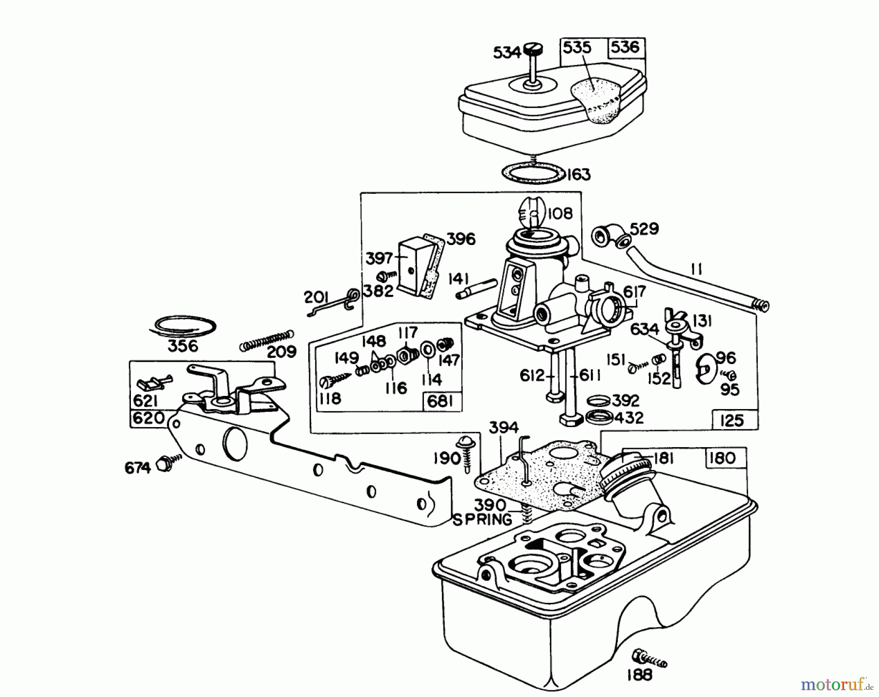 Toro Neu Mowers, Walk-Behind Seite 1 16113 - Toro Whirlwind II Lawnmower, 1978 (8000001-8999999) CARBURETOR ASSEMBLY MODEL 390065 FOR 21