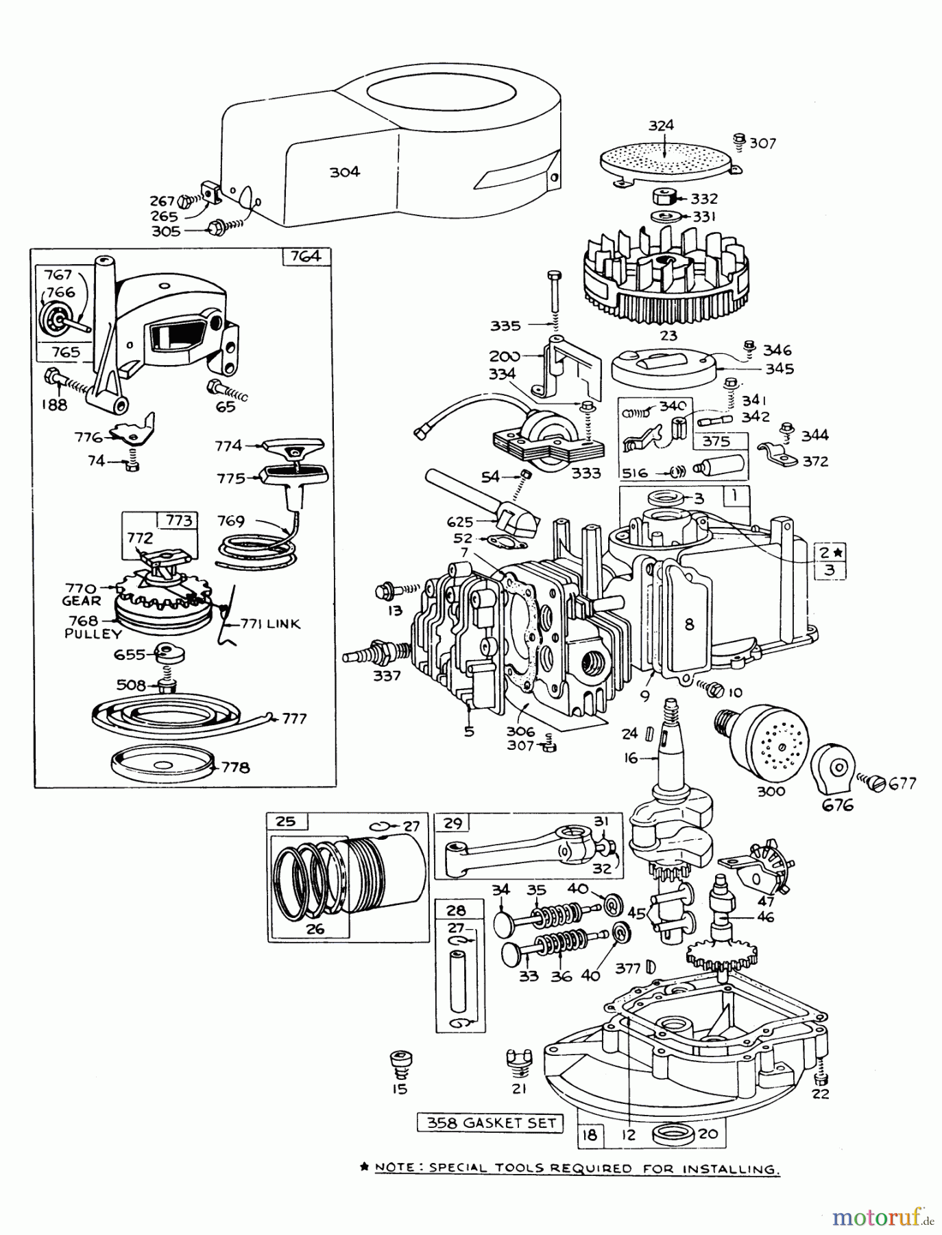 Toro Neu Mowers, Walk-Behind Seite 1 16113 - Toro Whirlwind II Lawnmower, 1978 (8000001-8999999) ENGINE BRIGGS & STRATTON MODEL 92508-0954-01 FOR 19