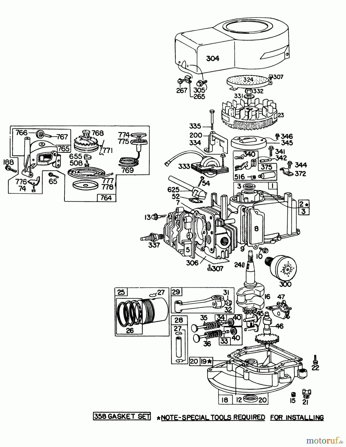 Toro Neu Mowers, Walk-Behind Seite 1 16113 - Toro Whirlwind II Lawnmower, 1978 (8000001-8999999) ENGINE BRIGGS & STRATTON MODEL 92908-1743-01 FOR 21