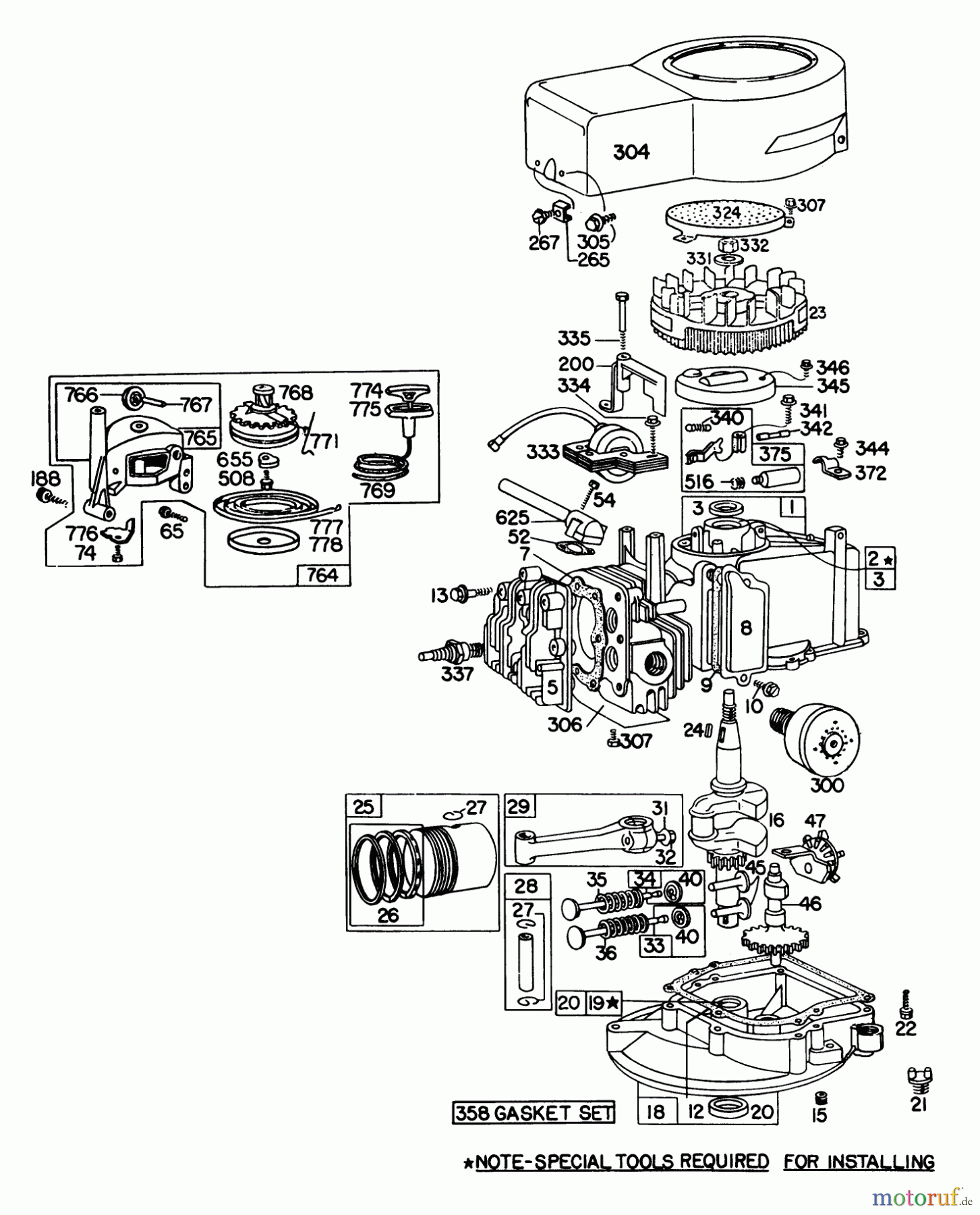 Toro Neu Mowers, Walk-Behind Seite 1 16113 - Toro Whirlwind II Lawnmower, 1978 (8000001-8999999) ENGINE BRIGGS & STRATTON MODEL 92908-1744-01 FOR 21
