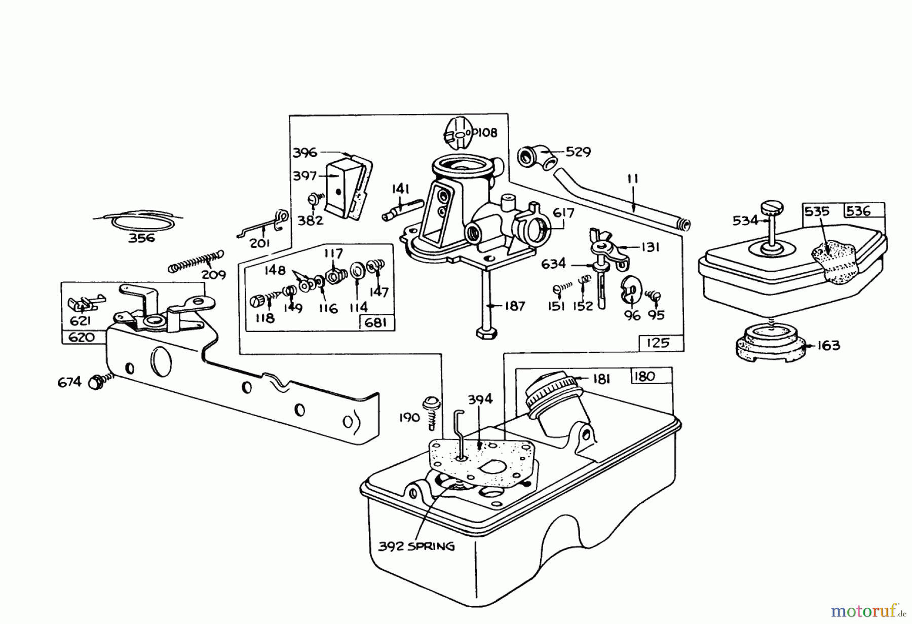 Toro Neu Mowers, Walk-Behind Seite 1 16264 - Toro Whirlwind II Lawnmower, 1977 (7000001-7999999) BRIGGS & STRATTON CARBURETOR ASSEMBLY MODEL 390064 FOR 19