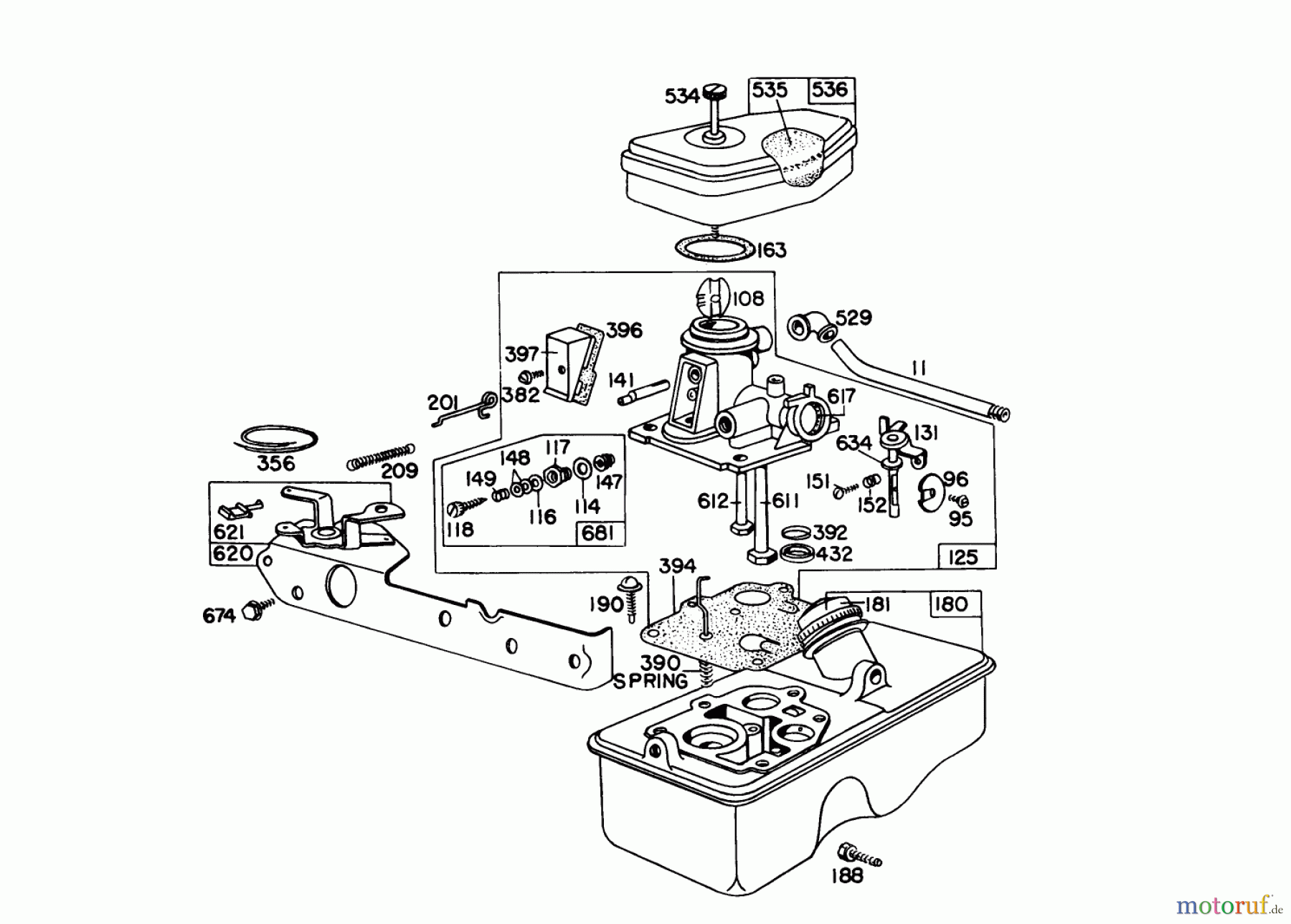 Toro Neu Mowers, Walk-Behind Seite 1 16067 - Toro Whirlwind II Lawnmower, 1977 (7000001-7999999) CARBURETOR ASSEMBLY MODEL 390065 FOR 21