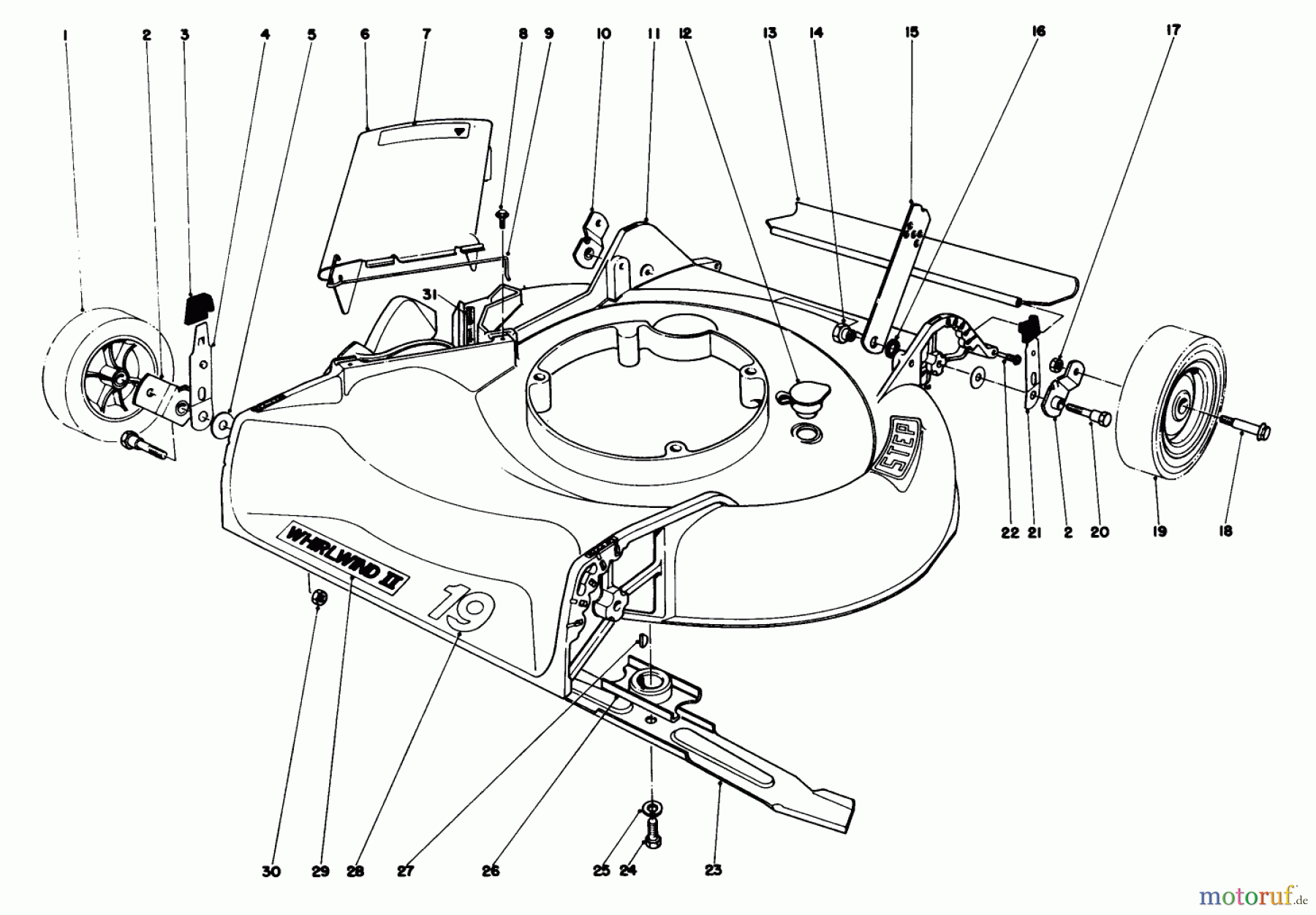 Toro Neu Mowers, Walk-Behind Seite 1 16287 - Toro Whirlwind II Lawnmower, 1977 (7000001-7999999) HOUSING ASSEMBLY MODEL 16067 & 16155
