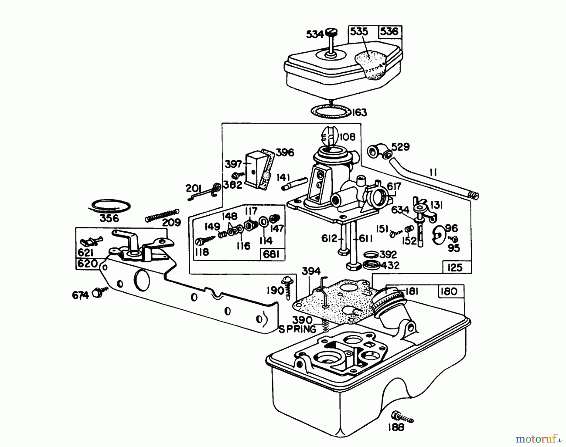 Toro Neu Mowers, Walk-Behind Seite 1 16067 - Toro Whirlwind II Lawnmower, 1978 (8000001-8999999) CARBURETOR ASSEMBLY MODEL 390065 FOR 21