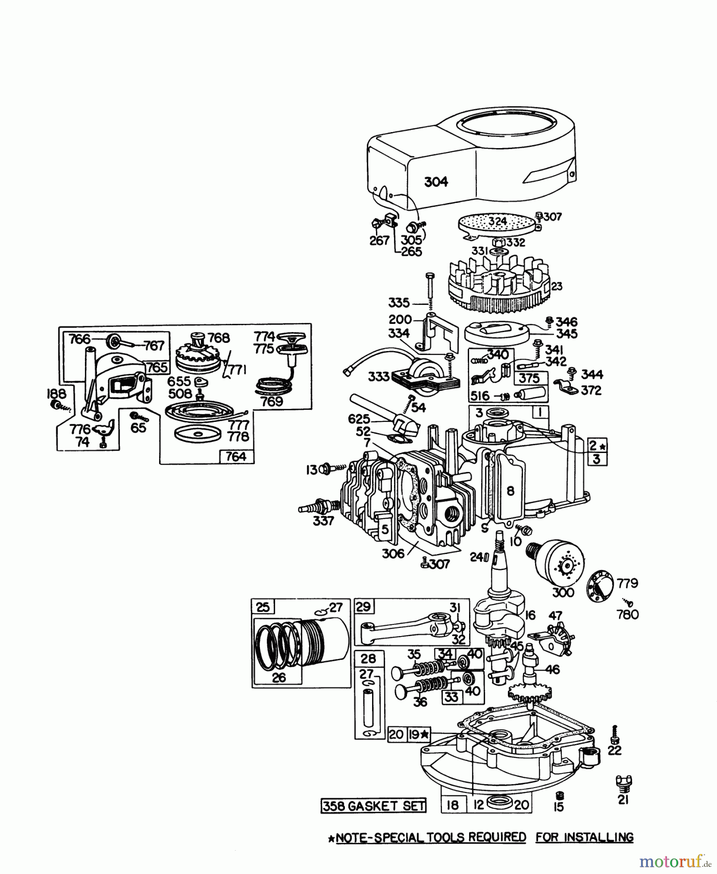 Toro Neu Mowers, Walk-Behind Seite 1 16287 - Toro Whirlwind II Lawnmower, 1978 (8000001-8999999) ENGINE BRIGGS & STRATTON MODEL 92908-1895-01 FOR 21