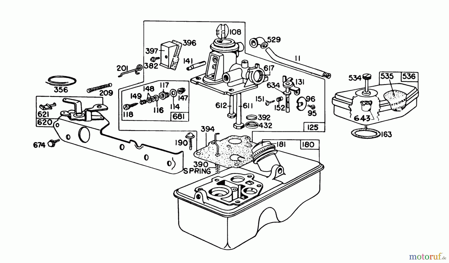  Toro Neu Mowers, Walk-Behind Seite 1 16287 - Toro Whirlwind II Lawnmower, 1979 (9000001-9999999) BRIGGS & STRATTON CARBURETOR ASSEMBLY MODEL 92908-1842-01 FOR 21