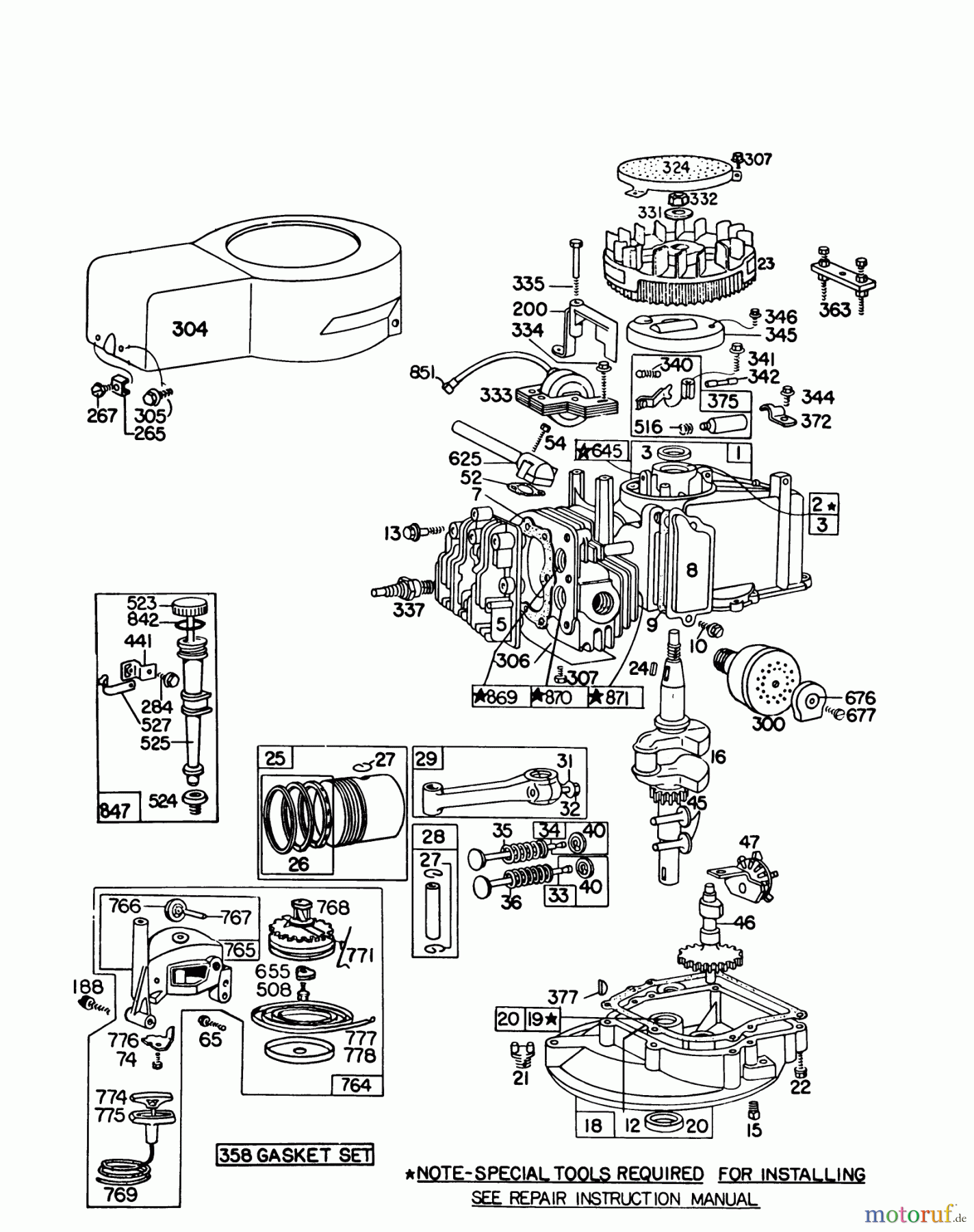 Toro Neu Mowers, Walk-Behind Seite 1 16155 - Toro Whirlwind II Lawnmower, 1979 (9000001-9999999) ENGINE BRIGGS & STRATTON MODEL 92908-1842-01 FOR 21