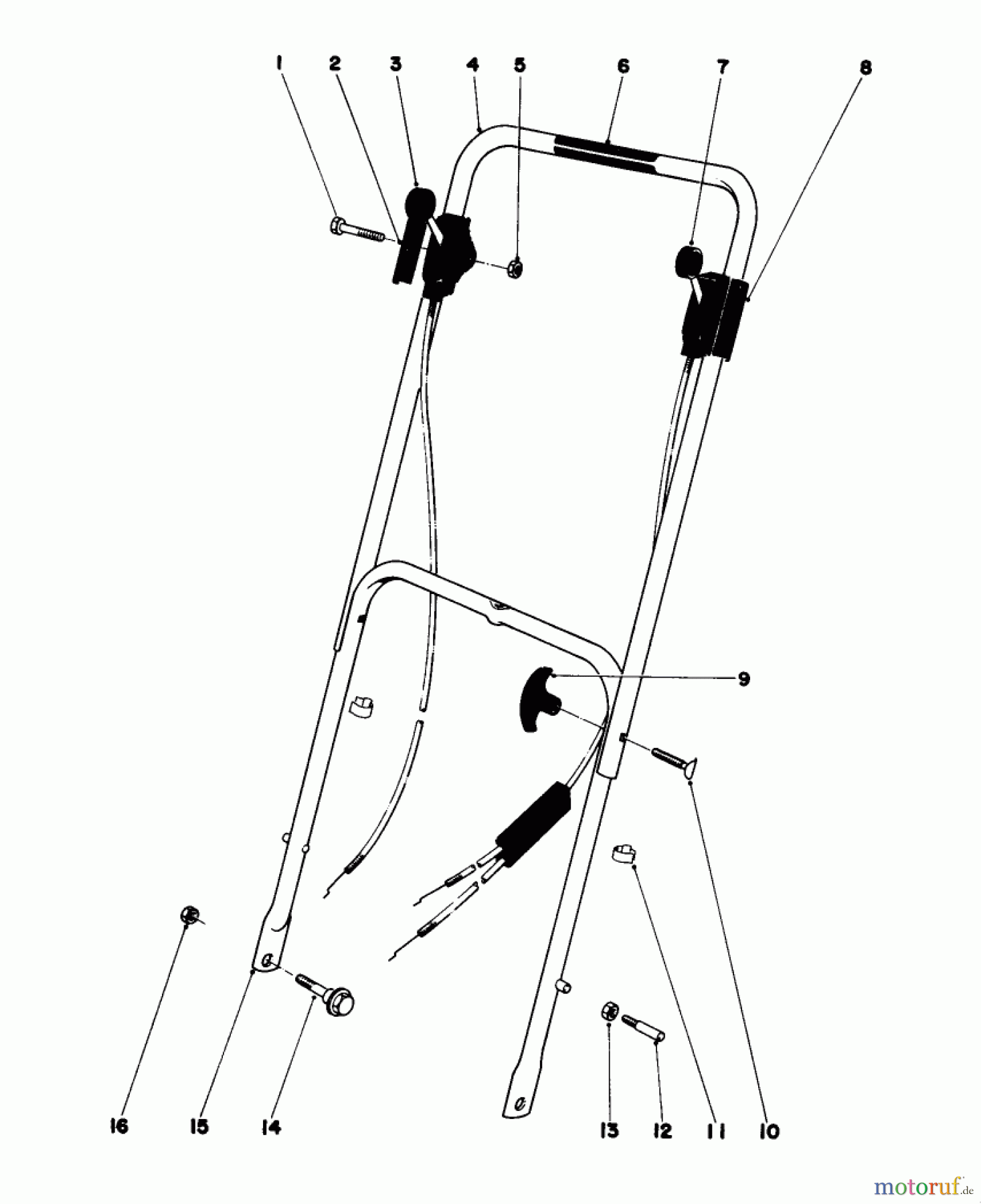Toro Neu Mowers, Walk-Behind Seite 1 16287 - Toro Whirlwind II Lawnmower, 1979 (9000001-9999999) HANDLE ASSEMBLY MODEL 16287