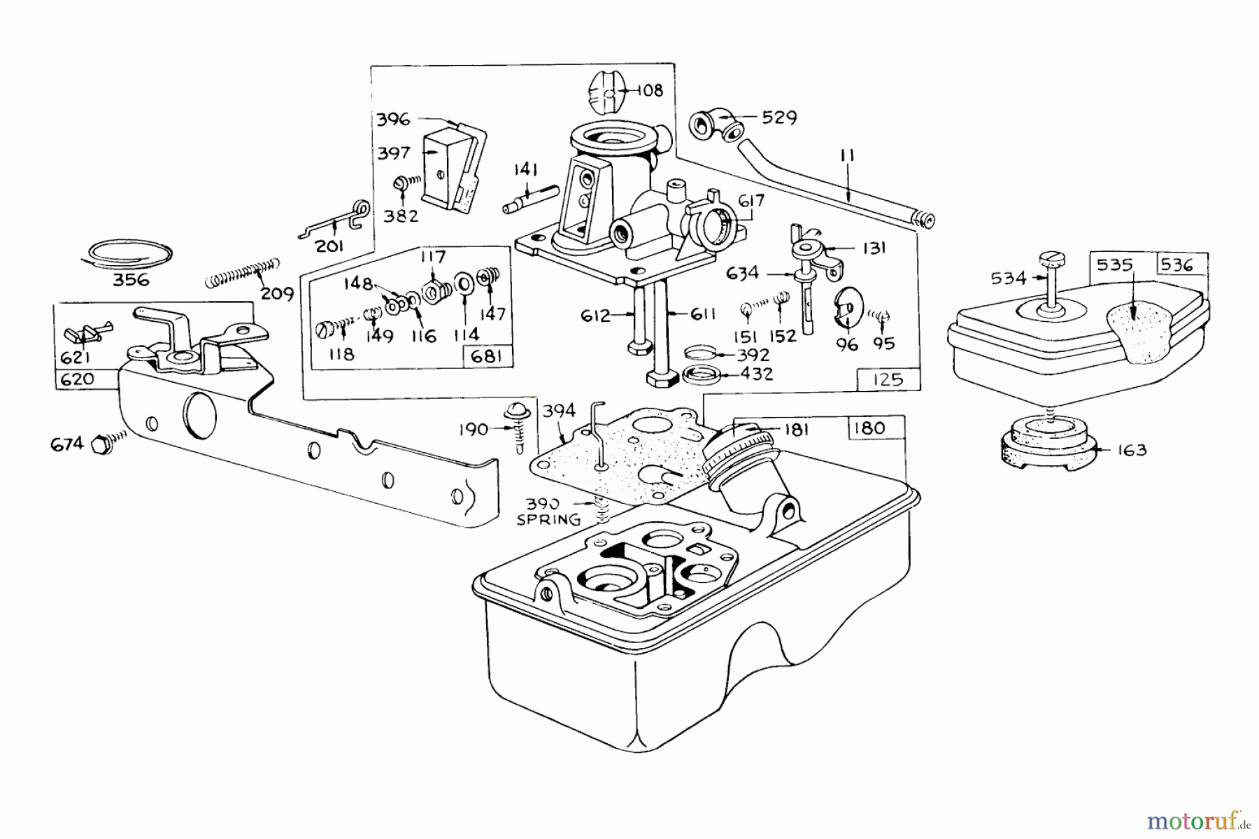 Toro Neu Mowers, Walk-Behind Seite 1 16273 - Toro Whirlwind Lawnmower, 1973 (3000001-3999999) CARBURETOR ASSEMBLY MODEL 390065 FOR 21
