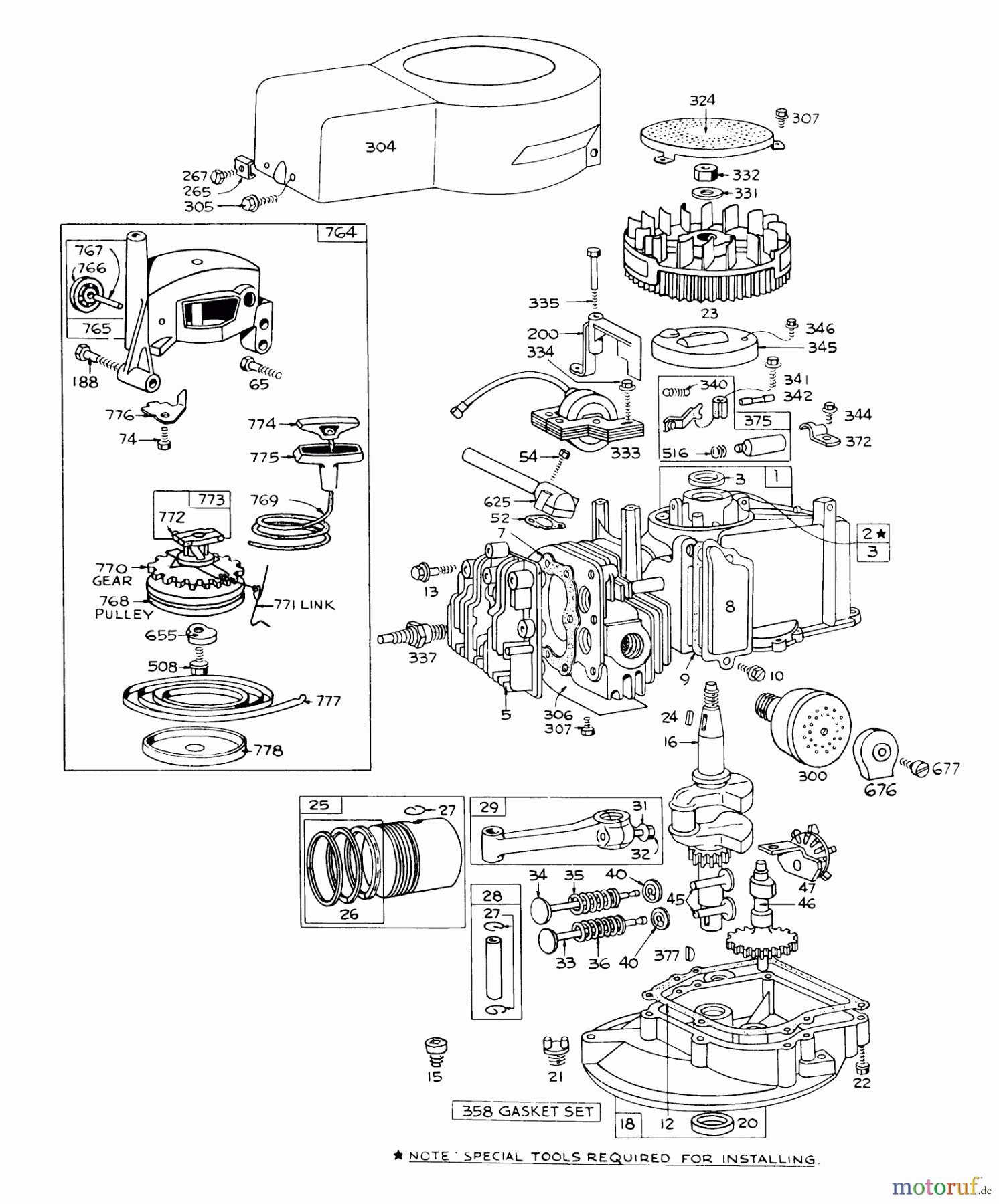 Toro Neu Mowers, Walk-Behind Seite 1 16273 - Toro Whirlwind Lawnmower, 1973 (3000001-3999999) ENGINE BRIGGS & STRATTON - MODEL 92508-0844-01 FOR 19