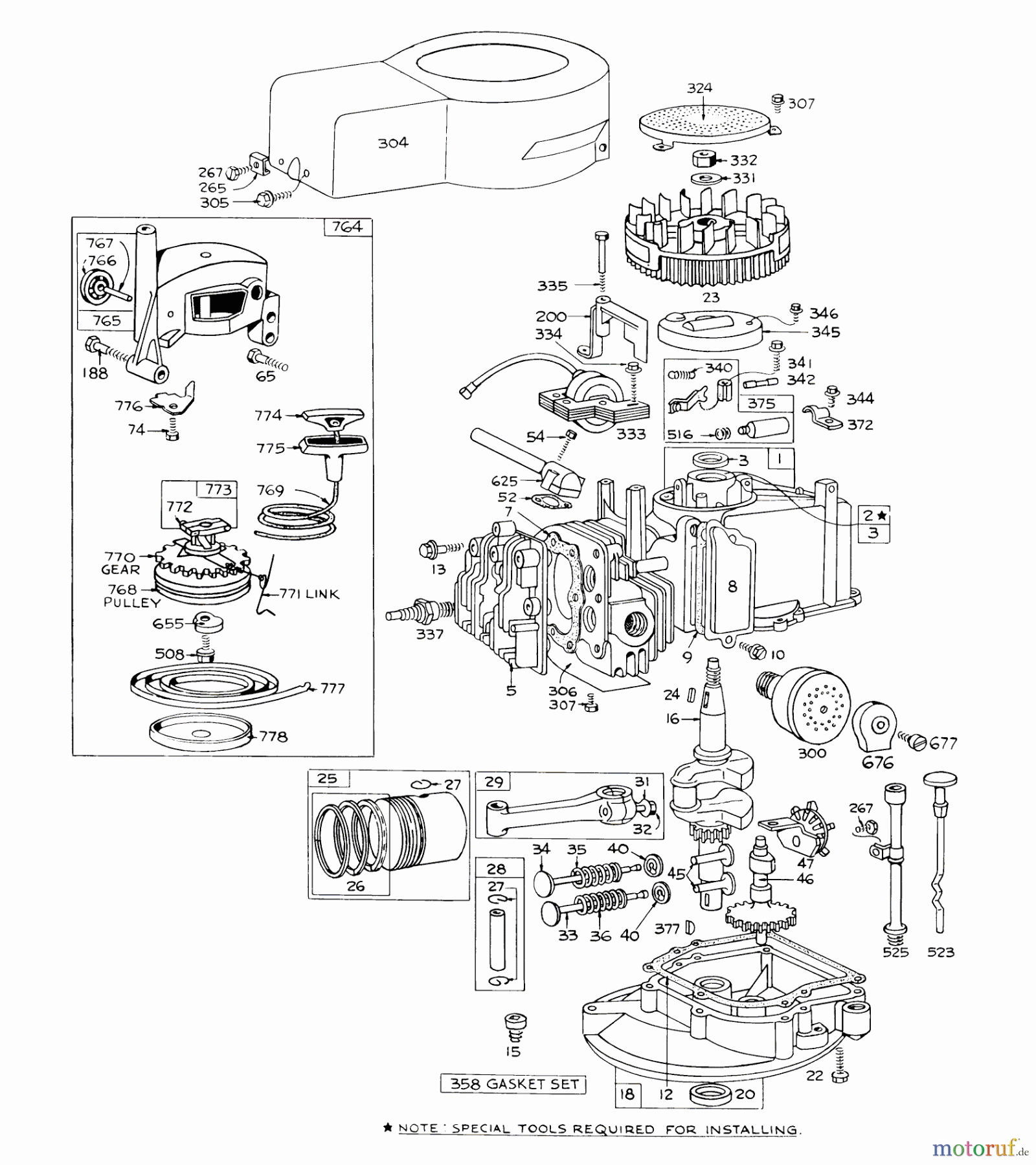 Toro Neu Mowers, Walk-Behind Seite 1 16273 - Toro Whirlwind Lawnmower, 1973 (3000001-3999999) ENGINE BRIGGS & STRATTON - MODEL 92908-1223-01 FOR 21
