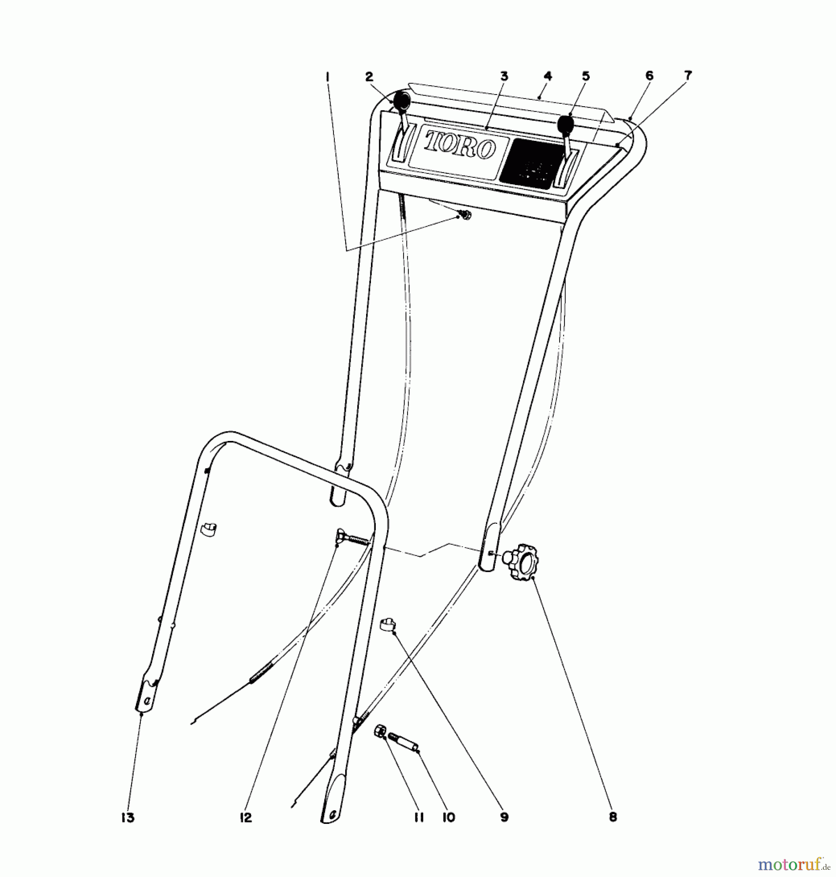 Toro Neu Mowers, Walk-Behind Seite 1 16273 - Toro Whirlwind Lawnmower, 1973 (3000001-3999999) HANDLE ASSEMBLY - MODELS 16073, 16173, 16273