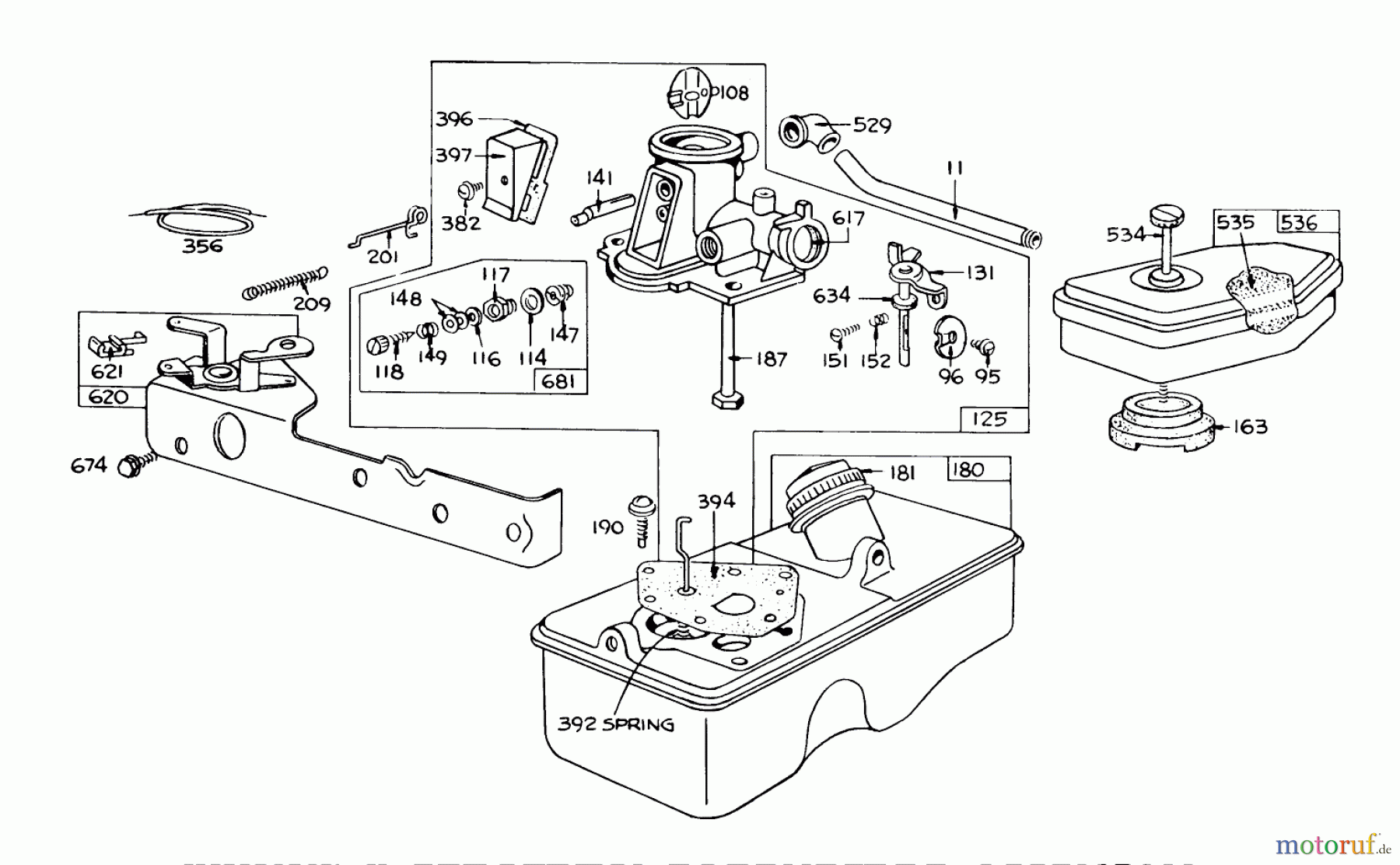  Toro Neu Mowers, Walk-Behind Seite 1 16273 - Toro Whirlwind Lawnmower, 1975 (5000001-5999999) BRIGGS & STRATTON CARBURETOR ASSEMBLY MODEL 390064 FOR 19