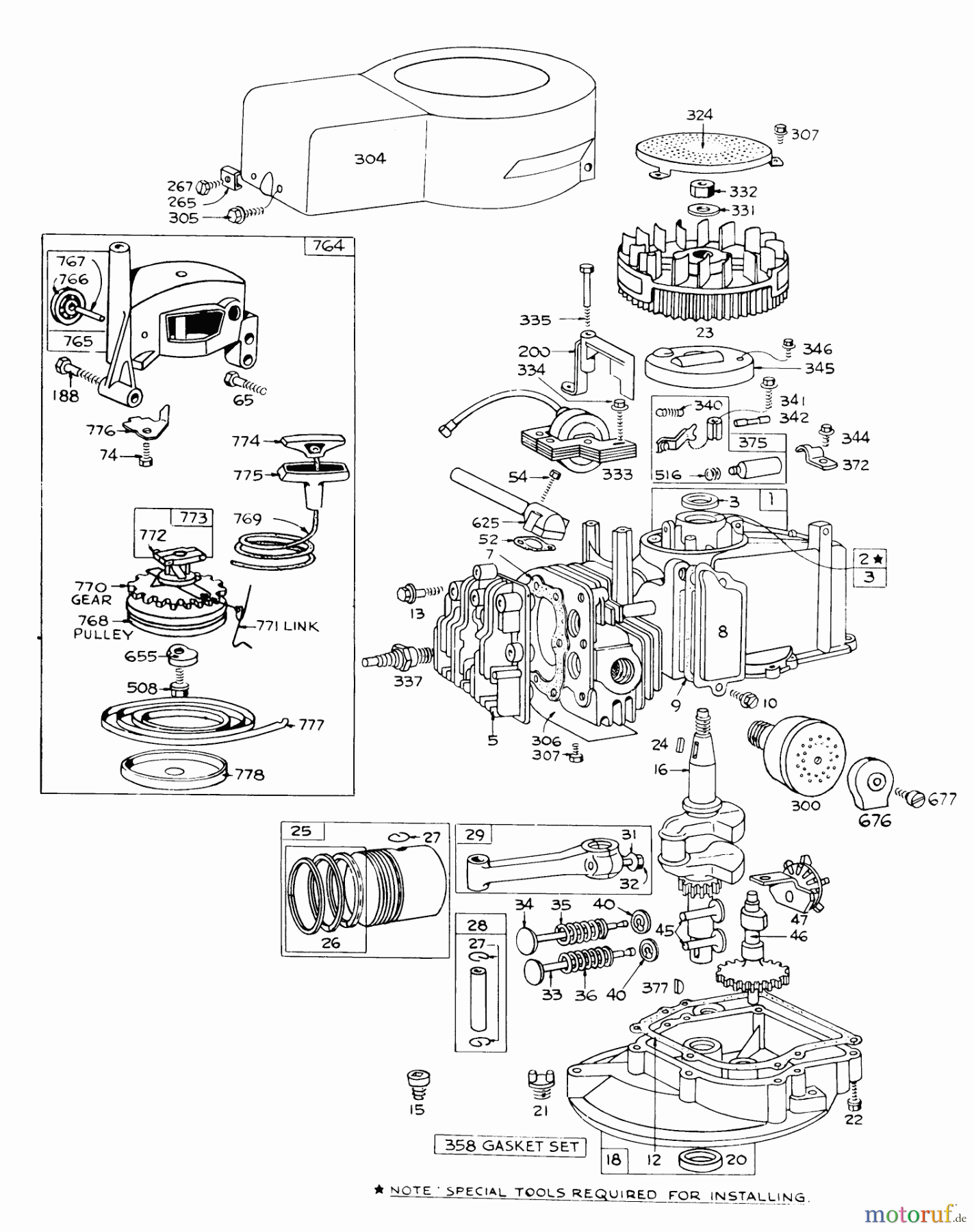 Toro Neu Mowers, Walk-Behind Seite 1 16273 - Toro Whirlwind Lawnmower, 1975 (5000001-5999999) ENGINE BRIGGS & STRATTON 92508-0904-01 FOR 19