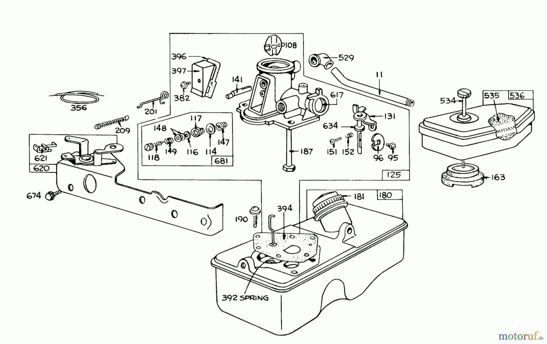  Toro Neu Mowers, Walk-Behind Seite 1 16273 - Toro Whirlwind Lawnmower, 1976 (6000001-6999999) BRIGGS & STRATTON CARBURETOR ASSEMBLY MODEL 390064