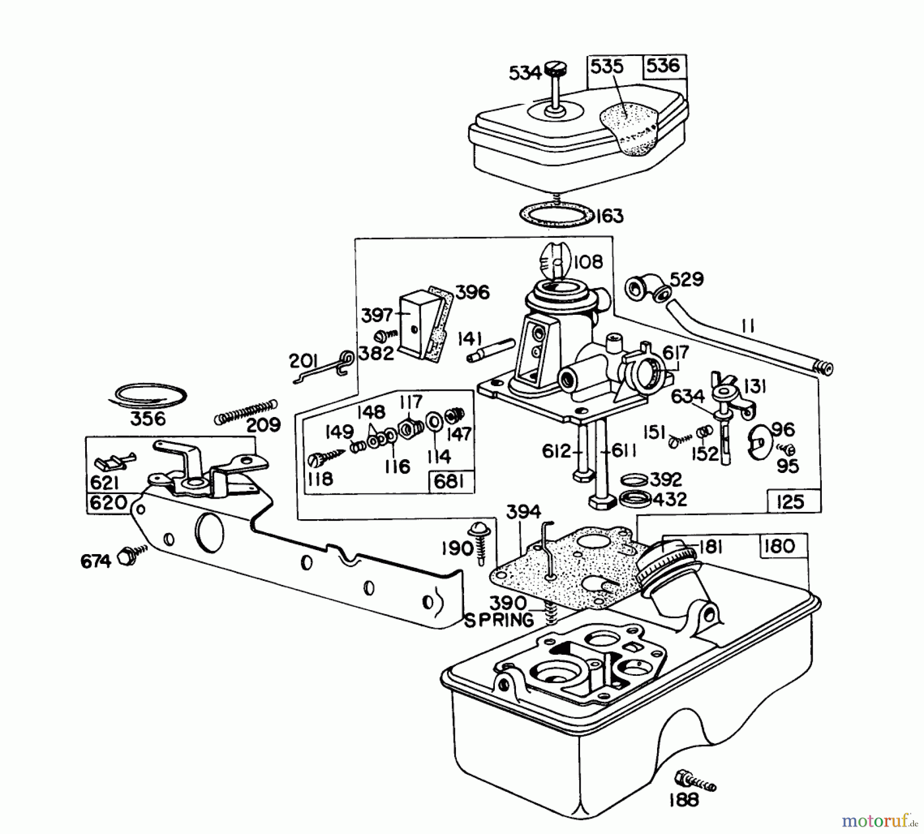 Toro Neu Mowers, Walk-Behind Seite 1 16273 - Toro Whirlwind Lawnmower, 1976 (6000001-6999999) CARBURETOR ASSEMBLY MODEL 390065