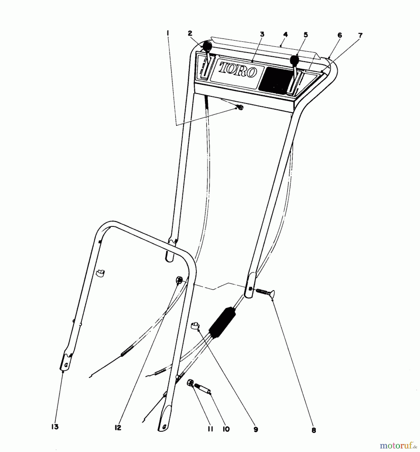 Toro Neu Mowers, Walk-Behind Seite 1 16273 - Toro Whirlwind Lawnmower, 1976 (6000001-6999999) HANDLE ASSEMBLY MODELS 16073, 16173, 16273