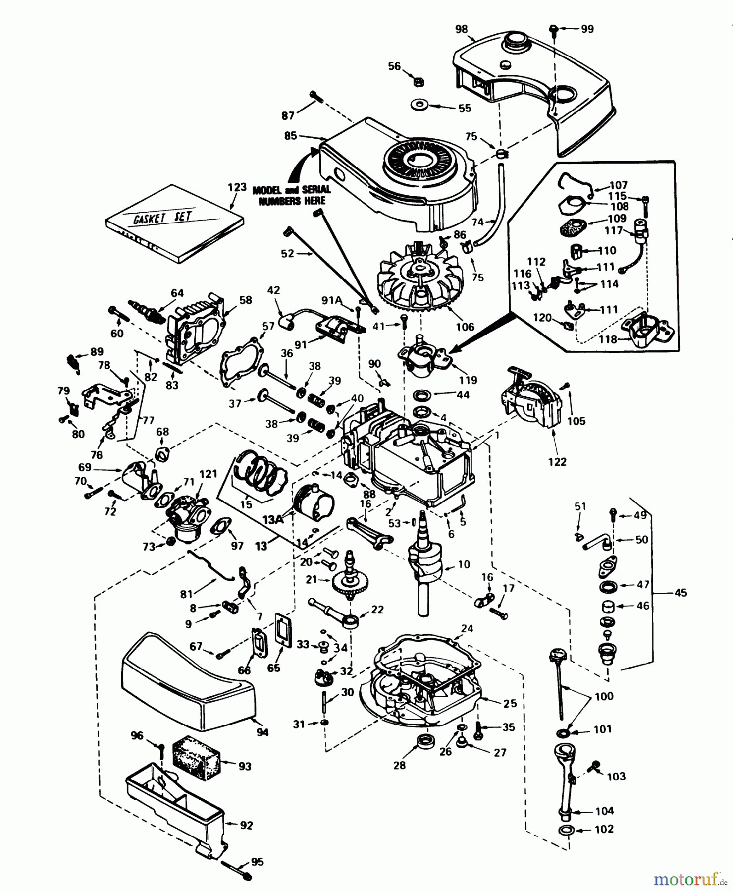Toro Neu Mowers, Walk-Behind Seite 1 16297 - Toro Lawnmower, 1982 (2000001-2999999) ENGINE TECUMSEH MODEL NO. TNT 100-10080D