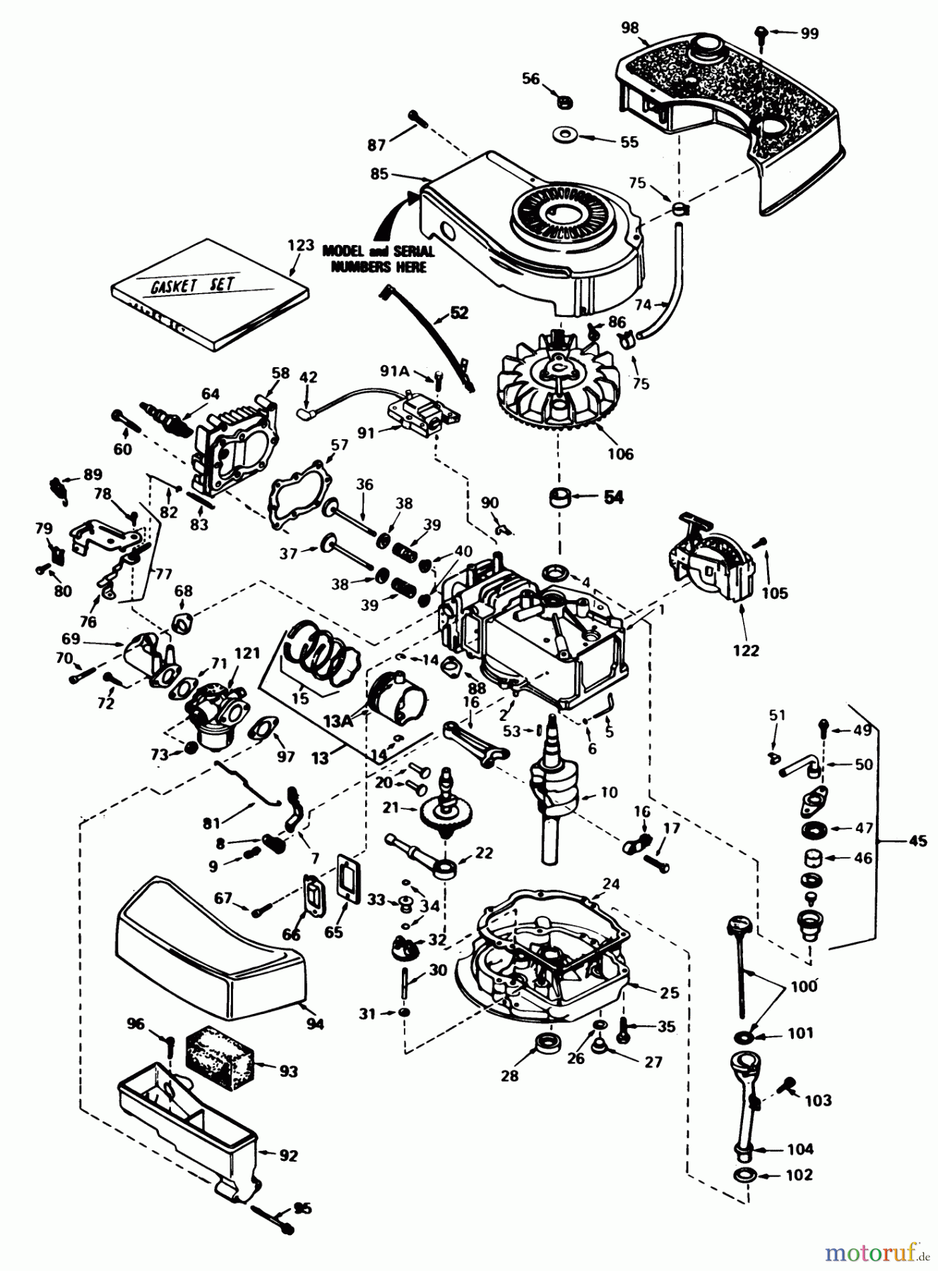 Toro Neu Mowers, Walk-Behind Seite 1 16165 - Toro Lawnmower, 1984 (4000001-4999999) ENGINE TECUMSEH MODEL NO. TNT 100-10077E