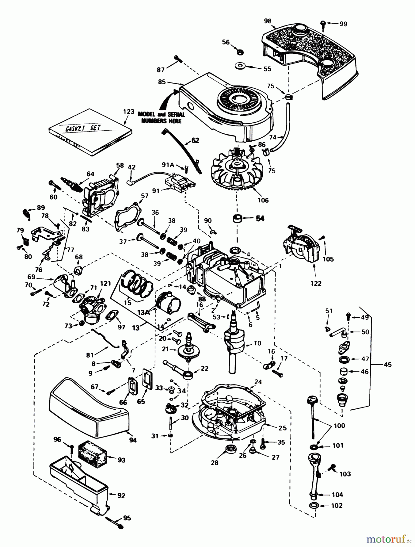 Toro Neu Mowers, Walk-Behind Seite 1 16165C - Toro Lawnmower, 1985 (5000001-5999999) ENGINE TECUMSEH MODEL NO. TNT 100-10077E