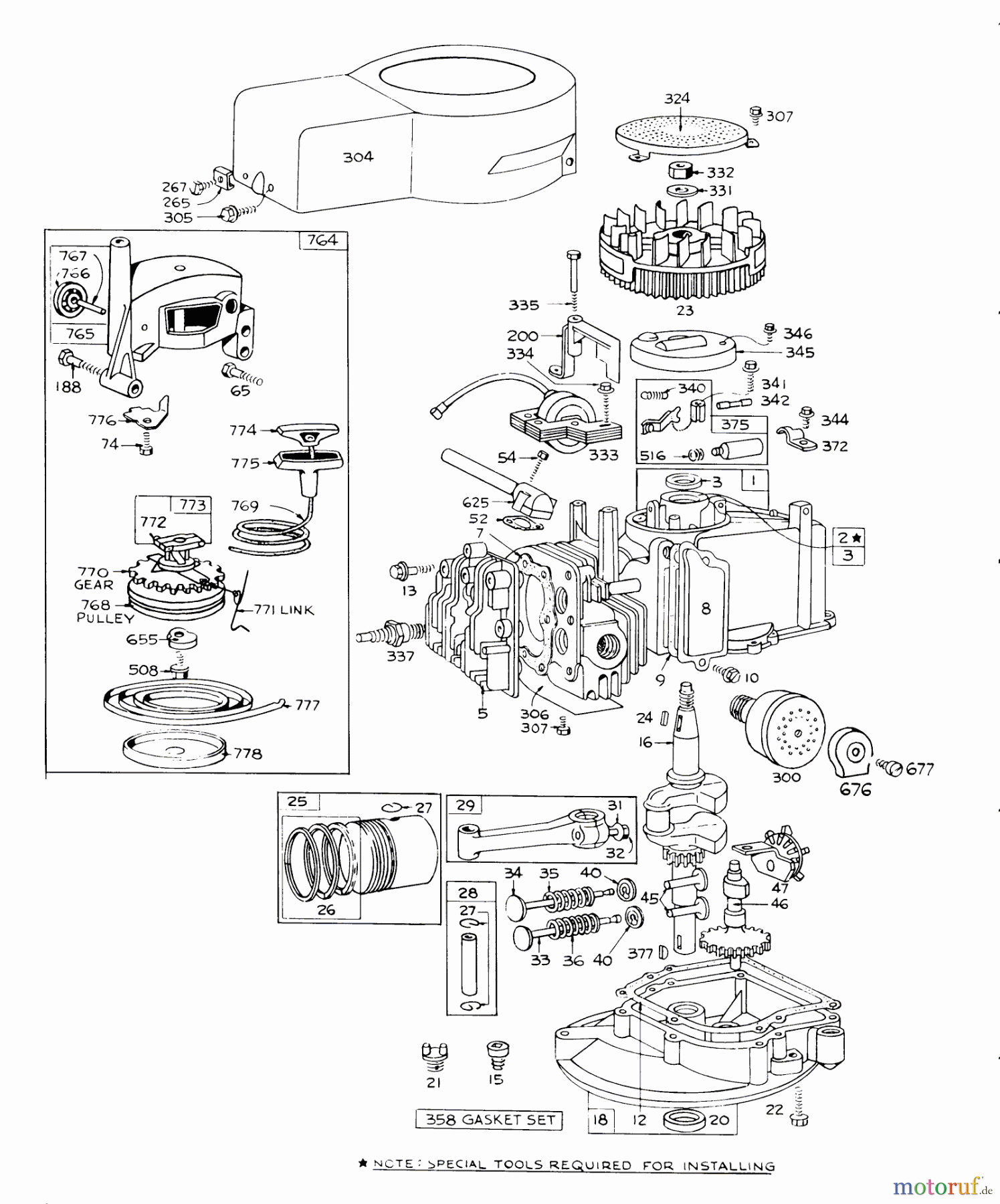 Toro Neu Mowers, Walk-Behind Seite 1 16255 - Toro Whirlwind, 1974 (4000001-4999999) ENGINE BRIGGS & STRATTON MODEL 92908-1456-02