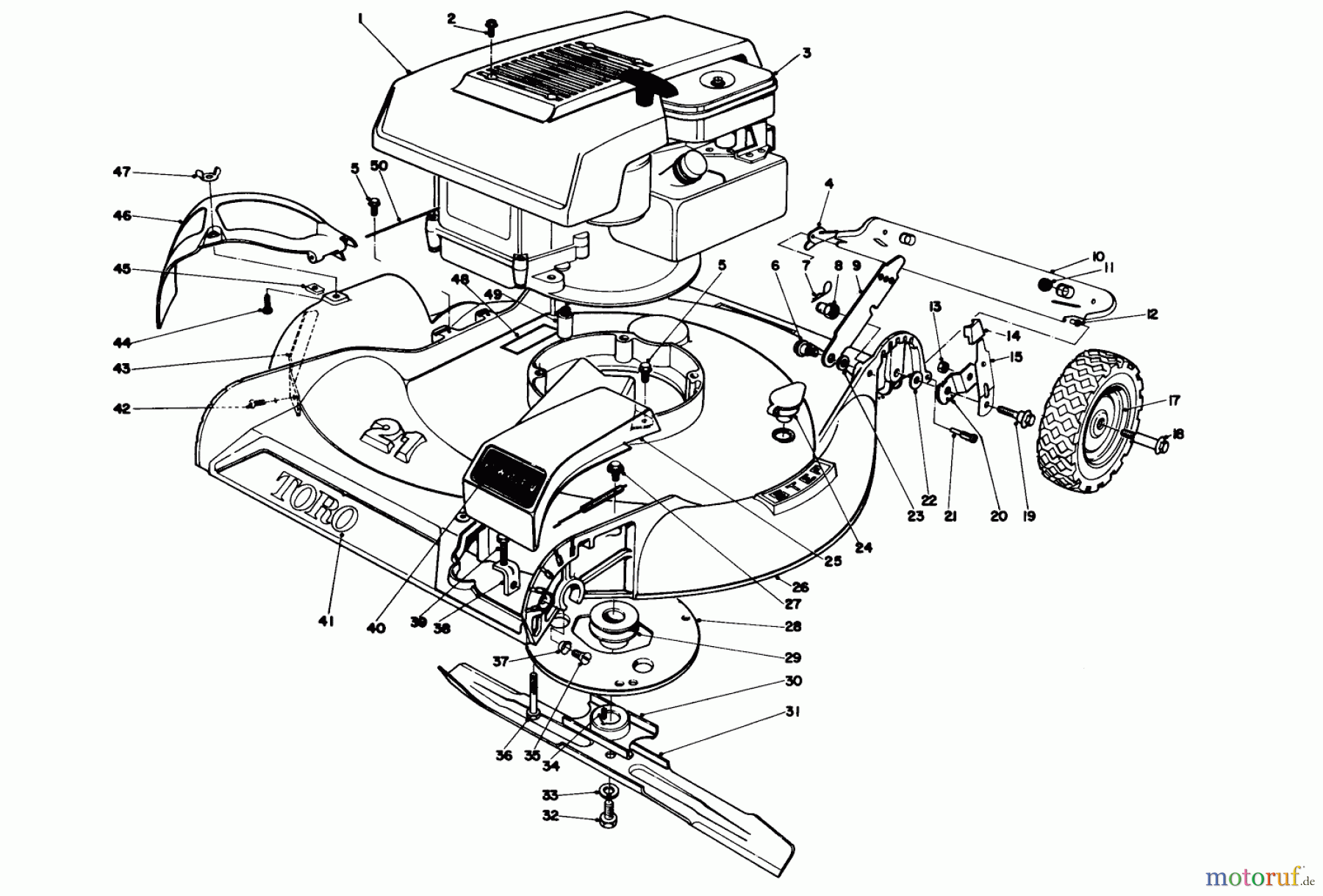 Toro Neu Mowers, Walk-Behind Seite 1 16255 - Toro Whirlwind, 1974 (4000001-4999999) HOUSING AND ENGINE ASSEMBLY