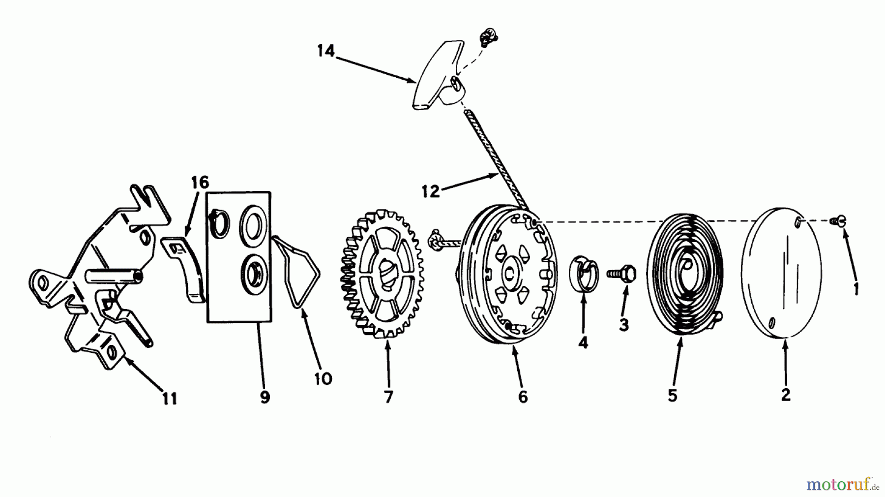 Toro Neu Mowers, Walk-Behind Seite 1 16268 - Toro Whirlwind Lawnmower, 1975 (5000001-5999999) REWIND STARTER NO. 590519