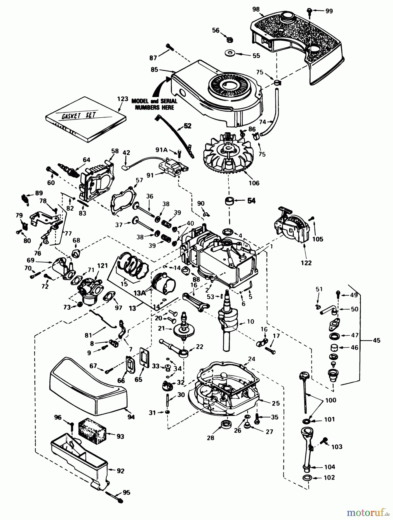 Toro Neu Mowers, Walk-Behind Seite 1 16299 - Toro Lawnmower, 1985 (5000001-5999999) ENGINE TECUMSEH MODEL NO. TNT 100-10086E