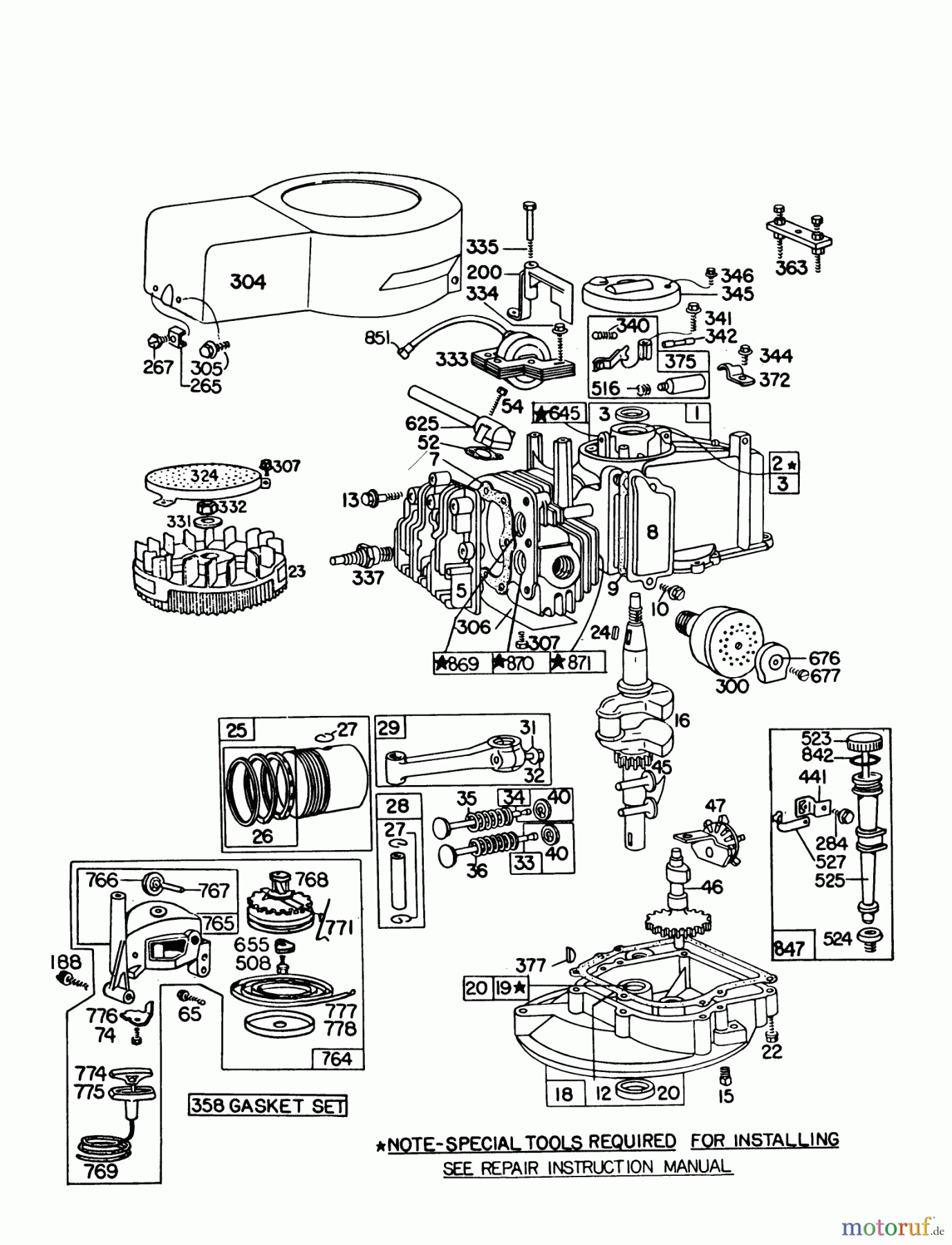 Toro Neu Mowers, Walk-Behind Seite 1 16300 - Toro Lawnmower, 1979 (9000001-9999999) ENGINE BRIGGS & STRATTON MODEL 92908-1931-02 FOR 21