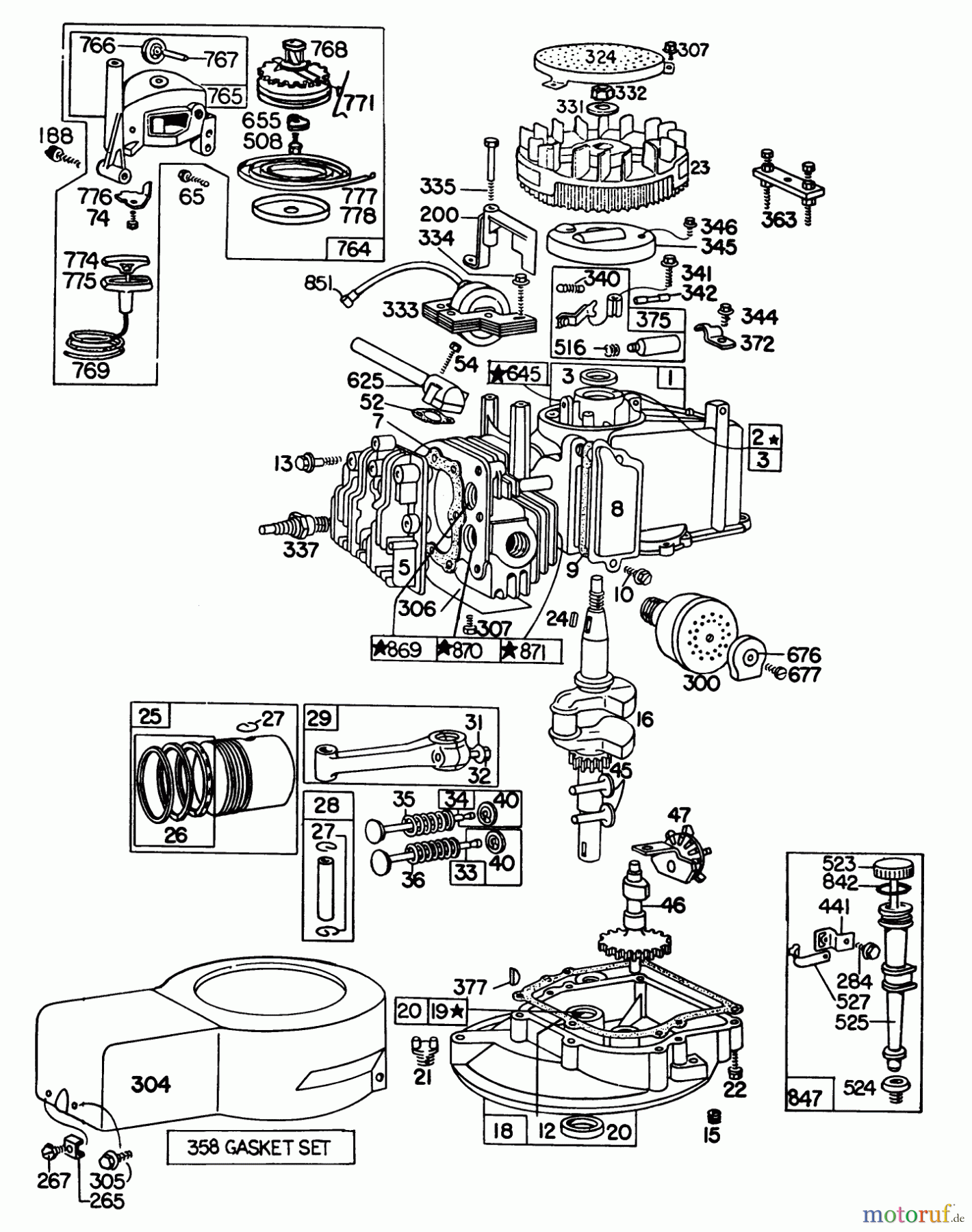 Toro Neu Mowers, Walk-Behind Seite 1 16310 - Toro Lawnmower, 1980 (0000001-0999999) ENGINE BRIGGS & STRATTON MODEL 92508-1000-02 FOR 19