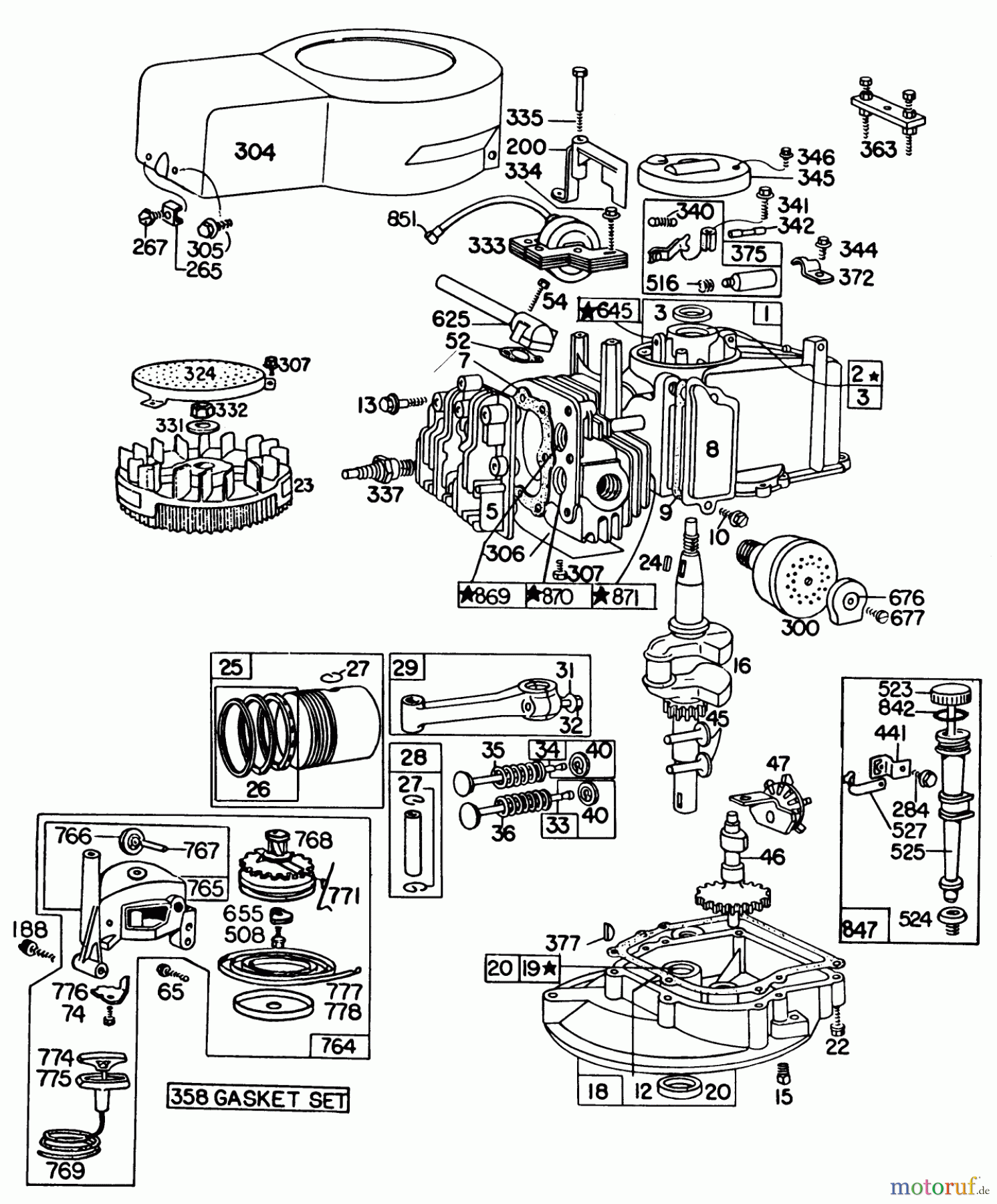 Toro Neu Mowers, Walk-Behind Seite 1 16310 - Toro Lawnmower, 1980 (0000001-0999999) ENGINE BRIGGS & STRATTON MODEL 92908-2053-01 FOR 21