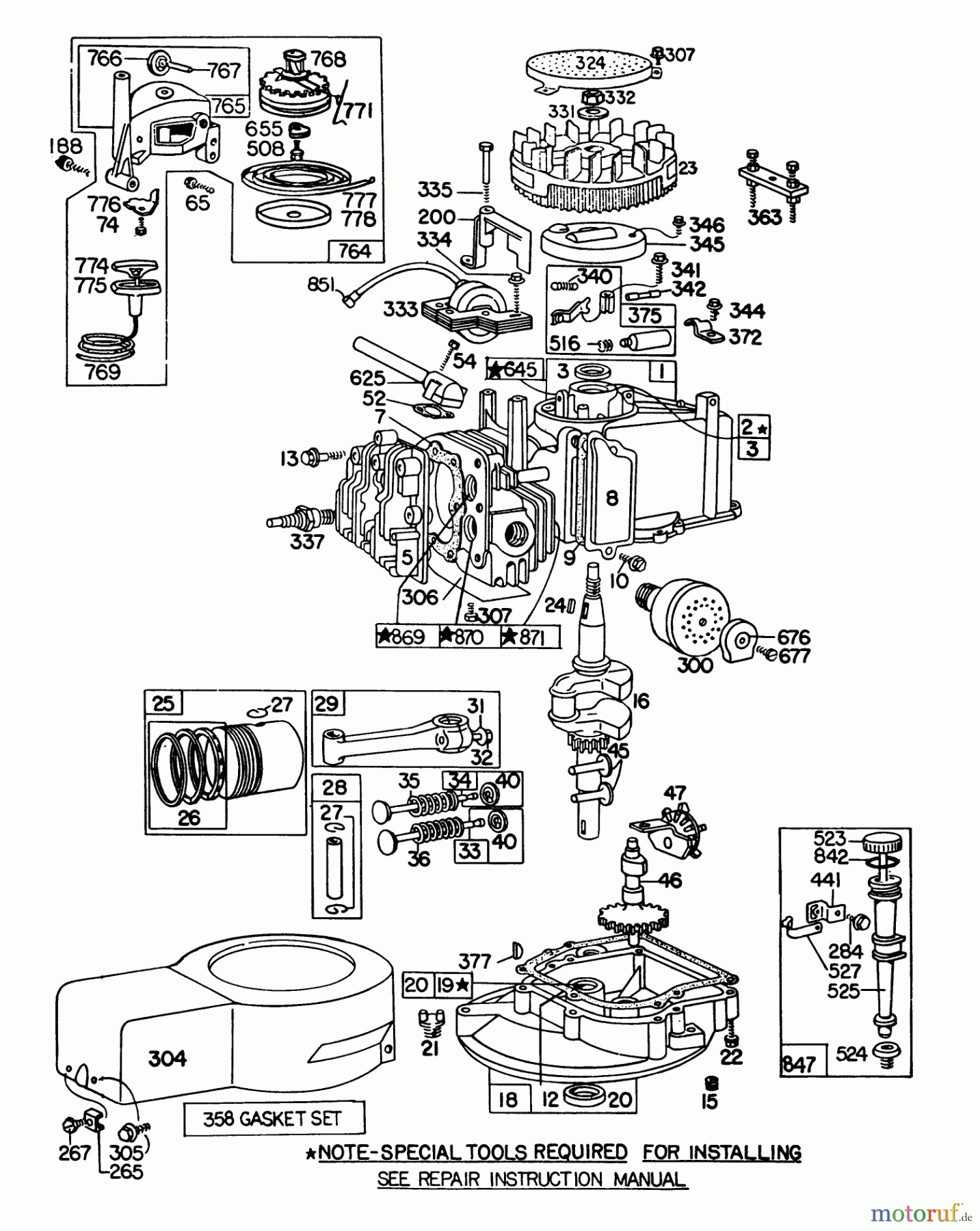 Toro Neu Mowers, Walk-Behind Seite 1 16310 - Toro Lawnmower, 1981 (1000001-1999999) ENGINE BRIGGS & STRATTON MODEL 92508-1033-01 FOR 19