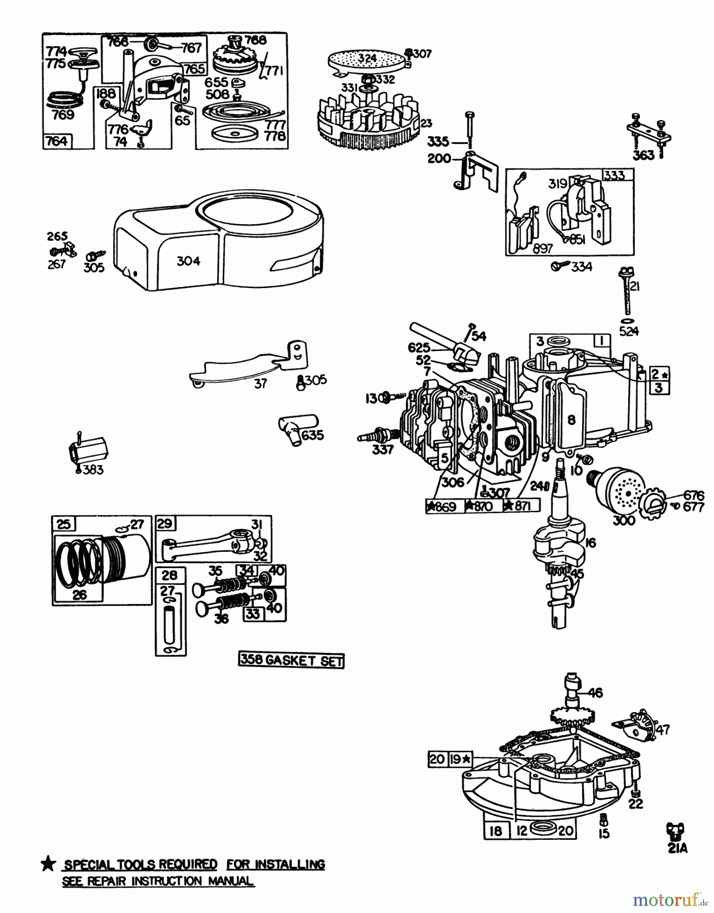 Toro Neu Mowers, Walk-Behind Seite 1 16325 - Toro Lawnmower, 1983 (3000001-3999999) ENGINE BRIGGS & STRATTON MODEL 92908-5205-01