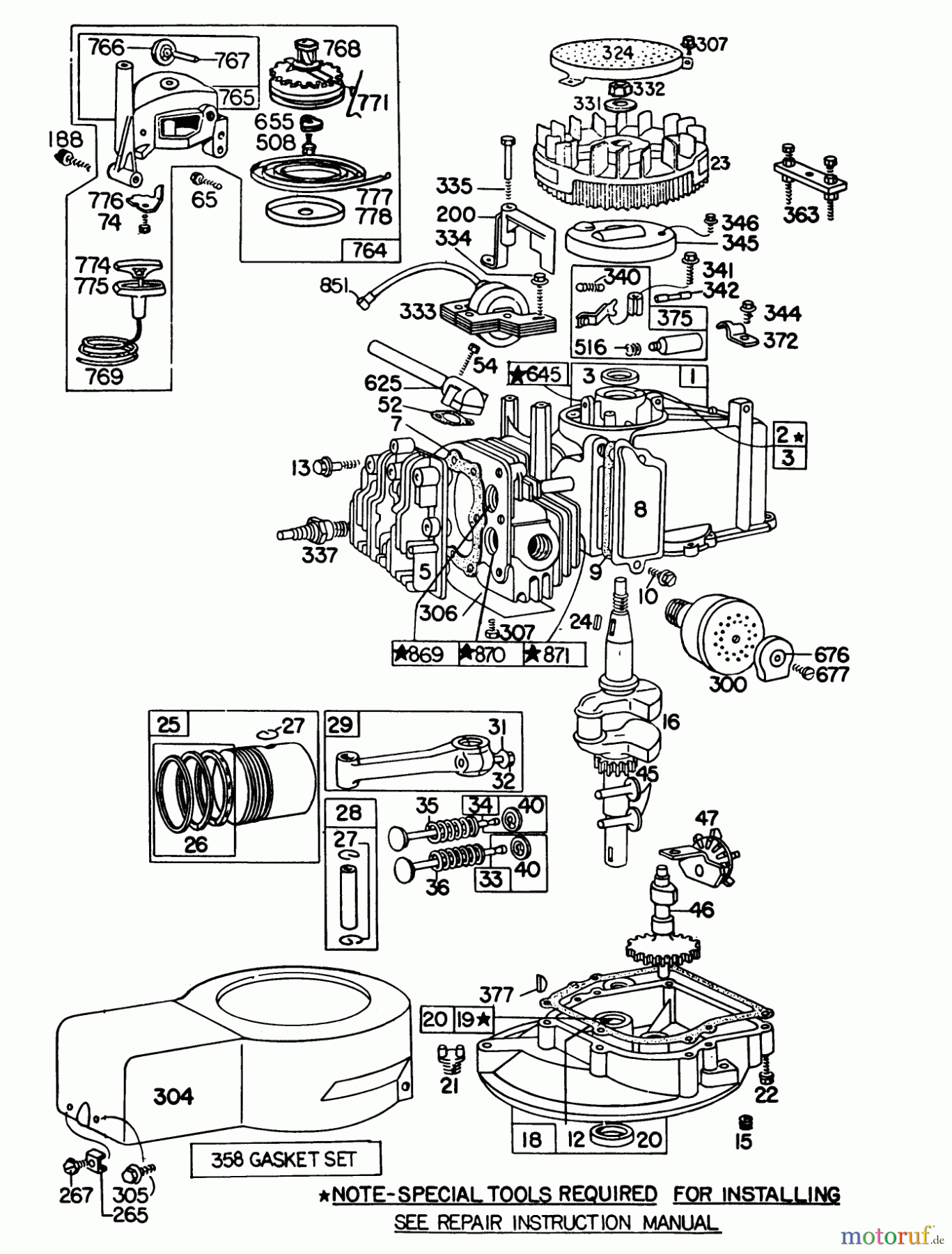  Toro Neu Mowers, Walk-Behind Seite 1 16350 - Toro Lawnmower, 1979 (9000001-9999999) ENGINE BRIGGS & STRATTON MODEL 92508-1033-02