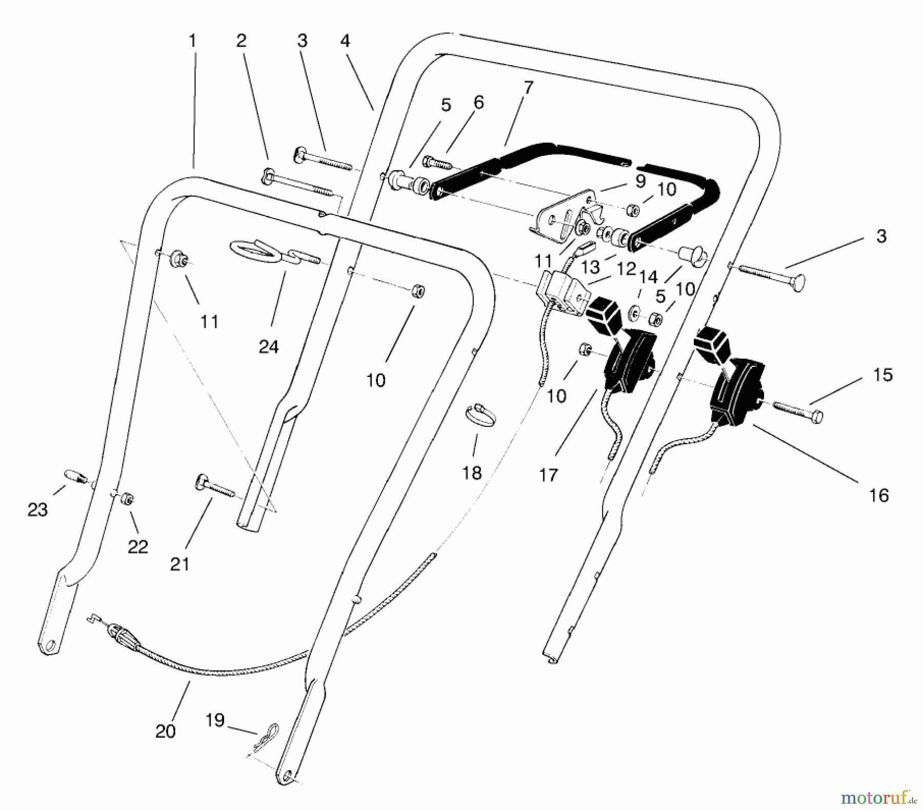 Toro Neu Mowers, Walk-Behind Seite 1 16401 (SD-21S) - Toro Side Discharge Mower, SD-21S, 1998 (890000001-899999999) HANDLE ASSEMBLY