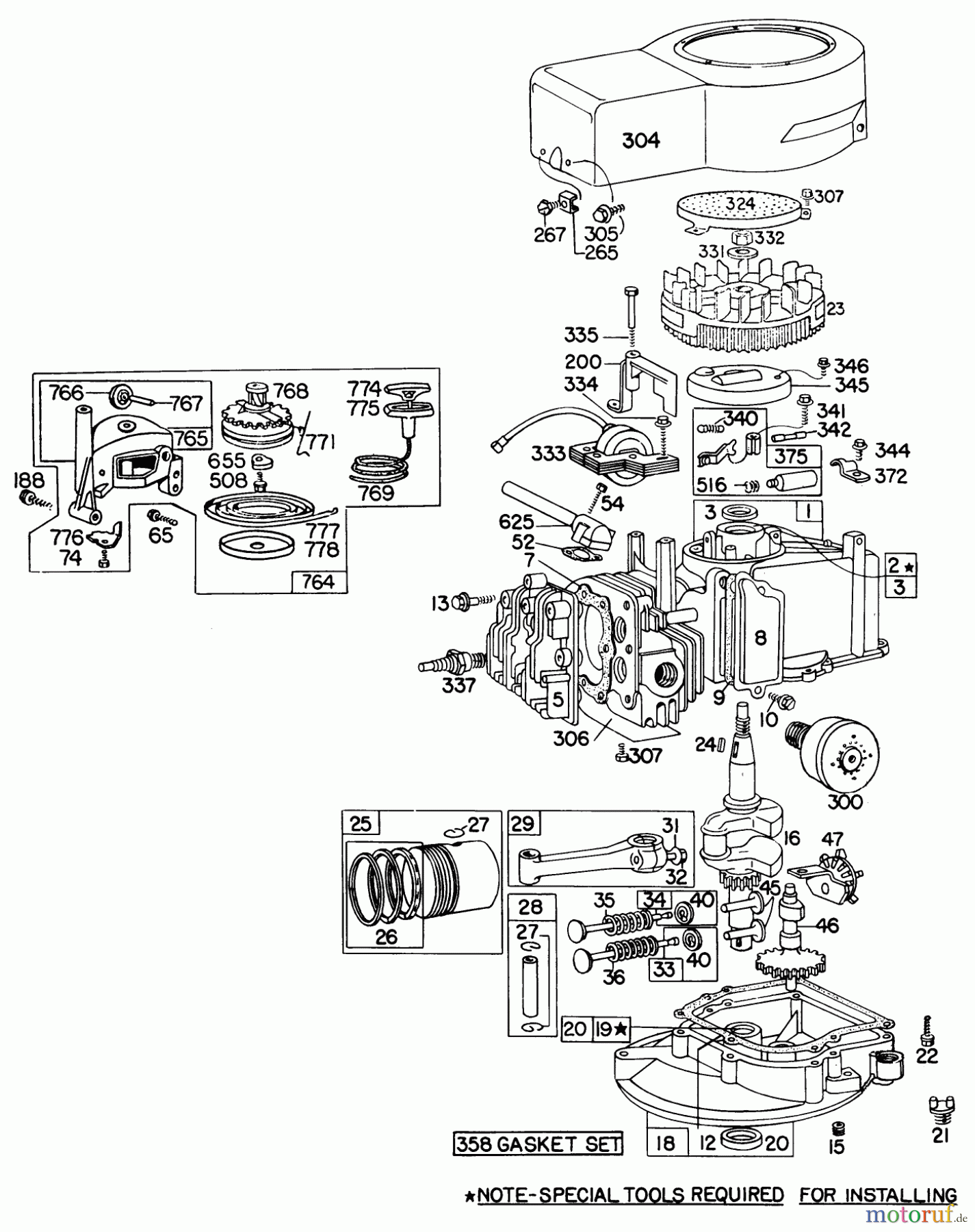 Toro Neu Mowers, Walk-Behind Seite 1 16600 - Toro Lawnmower, 1977 (7000001-7999999) ENGINE BRIGGS & STRATTON MODEL 92908-1746-01