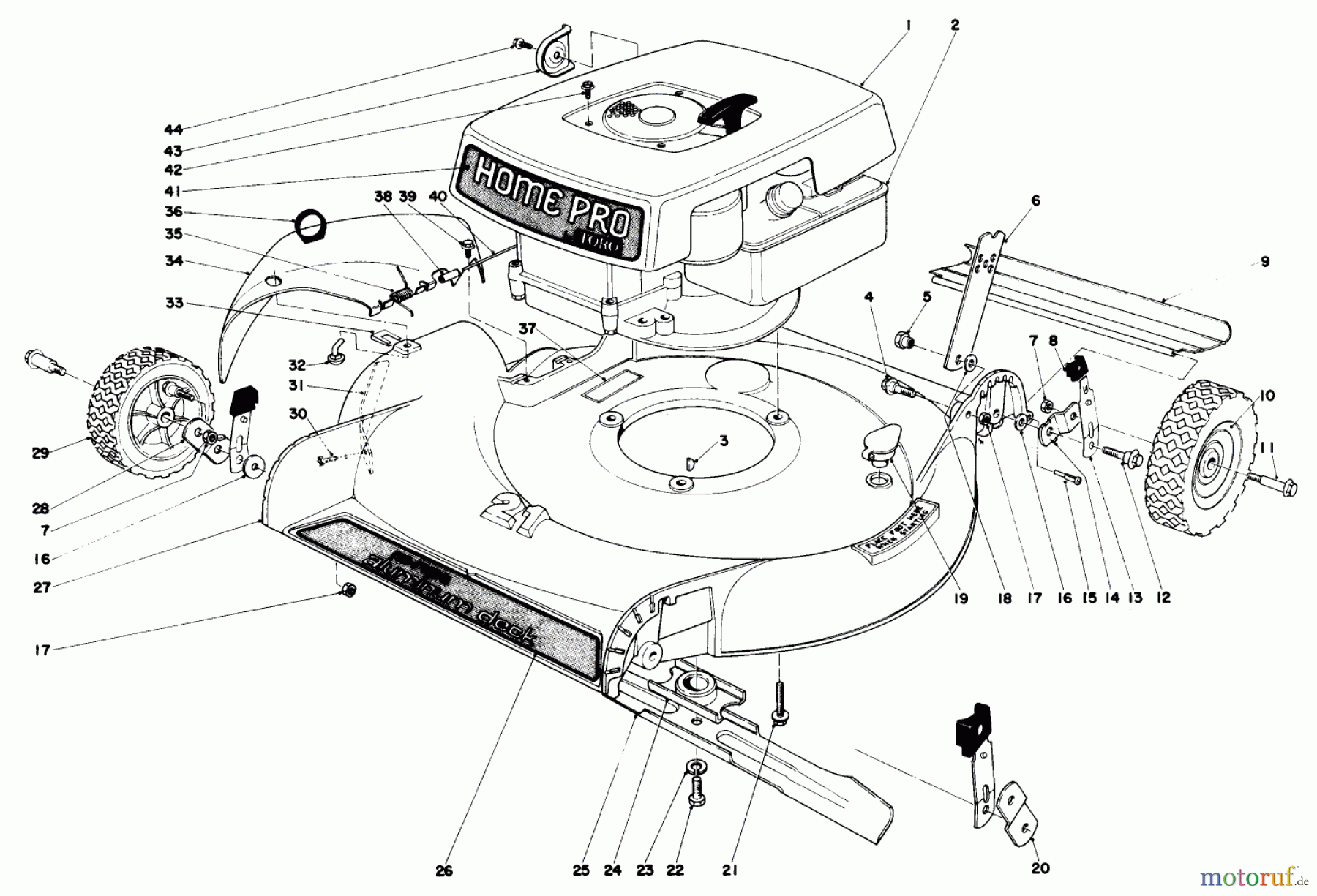 Toro Neu Mowers, Walk-Behind Seite 1 16600 - Toro Lawnmower, 1977 (7000001-7999999) HOUSING AND ENGINE ASSEMBLY