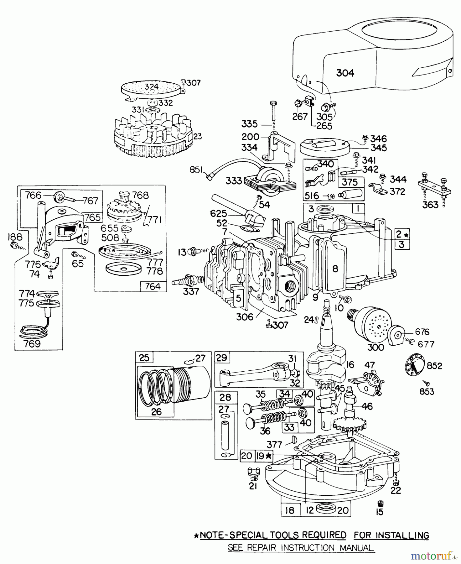 Toro Neu Mowers, Walk-Behind Seite 1 16600 - Toro Lawnmower, 1978 (8000001-8999999) ENGINE BRIGGS & STRATTON MODEL NO. 92908-1841-01