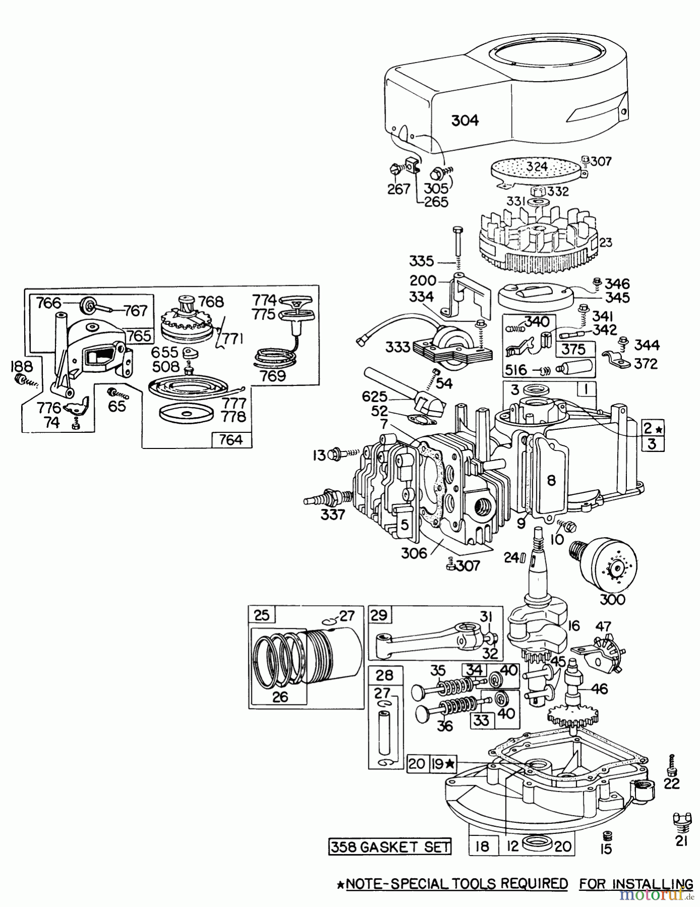 Toro Neu Mowers, Walk-Behind Seite 1 16711 - Toro Lawnmower, 1977 (7000001-7999999) ENGINE BRIGGS & STRATTON MODEL 92908-175741