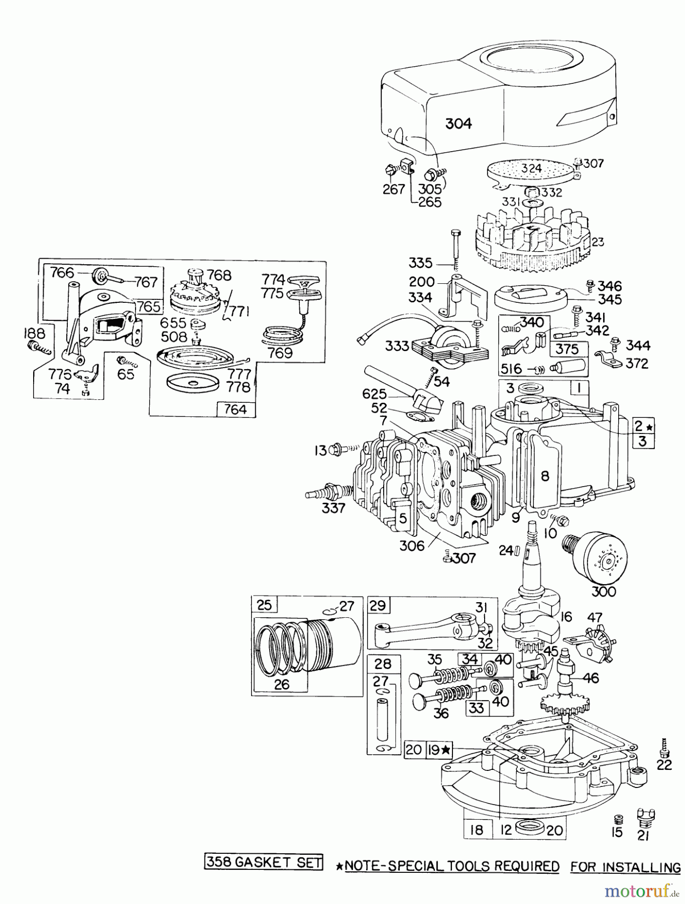 Toro Neu Mowers, Walk-Behind Seite 1 16756 - Toro Lawnmower, 1977 (7000001-7999999) ENGINE BRIGGS & STRATTON MODEL 92908-1756-01
