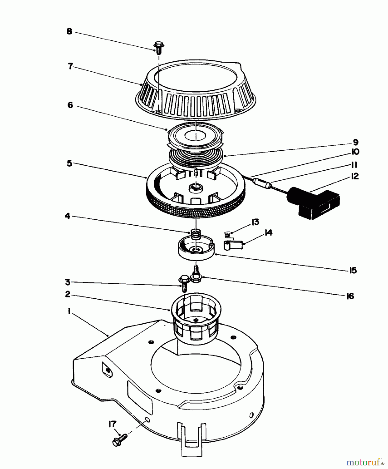 Toro Neu Mowers, Walk-Behind Seite 1 16785 - Toro Lawnmower, 1988 (8007012-8999999) RECOIL ASSEMBLY (MODEL NO. 47PH7)