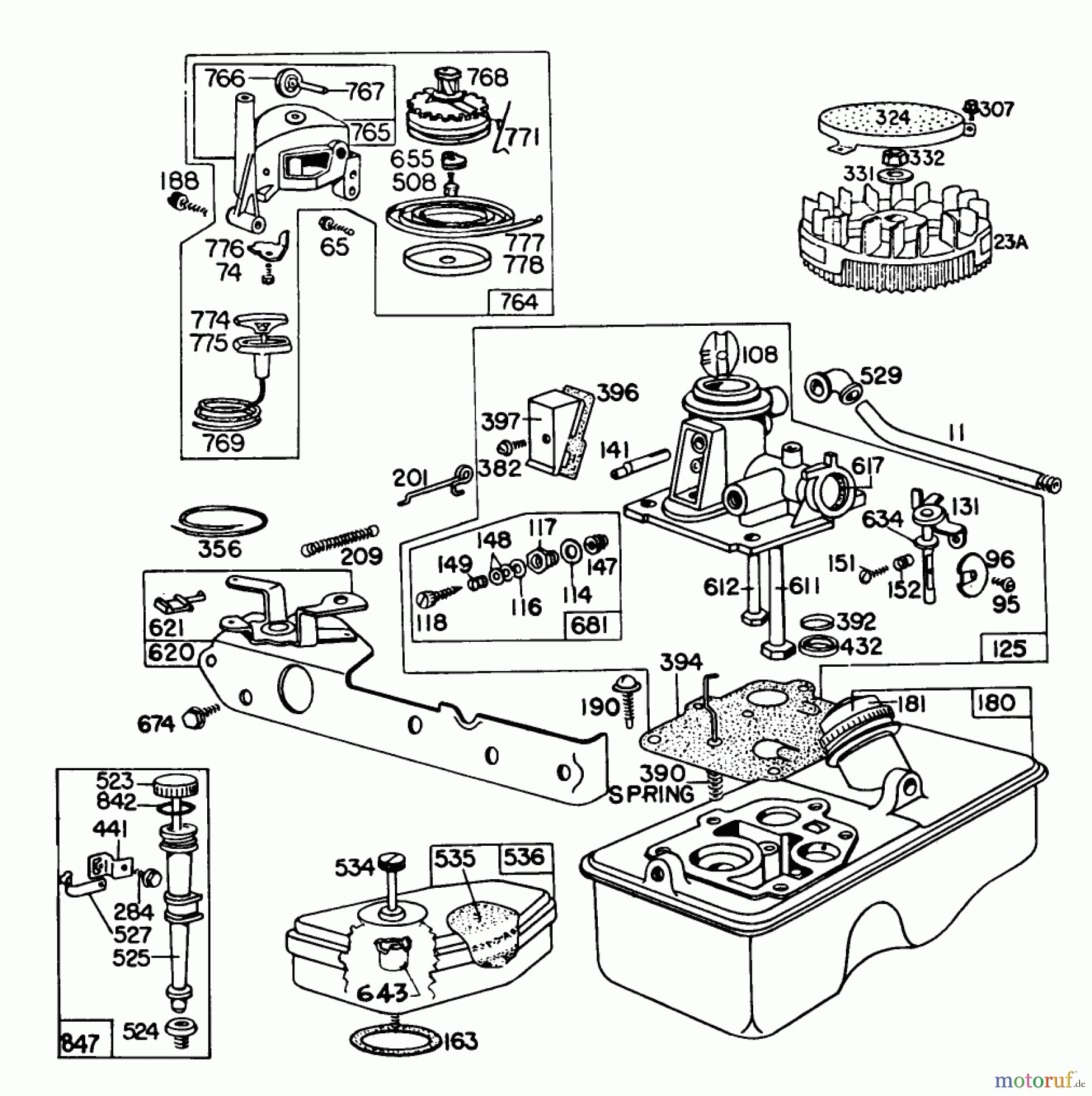 Toro Neu Mowers, Walk-Behind Seite 1 16820 - Toro Lawnmower, 1979 (9000001-9999999) CARBURETOR AND REWIND STARTER ASSEMBLY